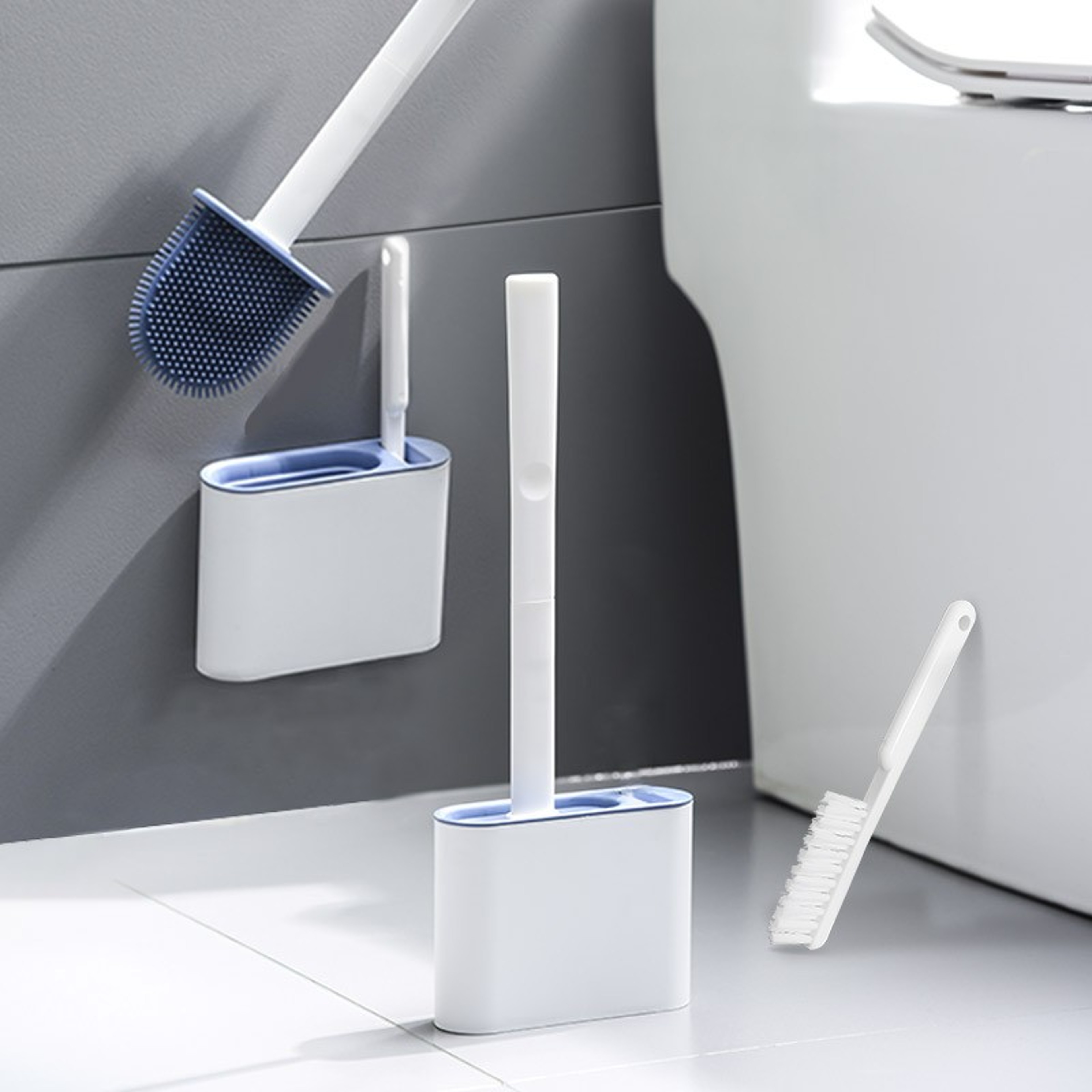 Silicone Toilet Brush Set Wall Mounted No Dead Corner Cleaning Tool 3