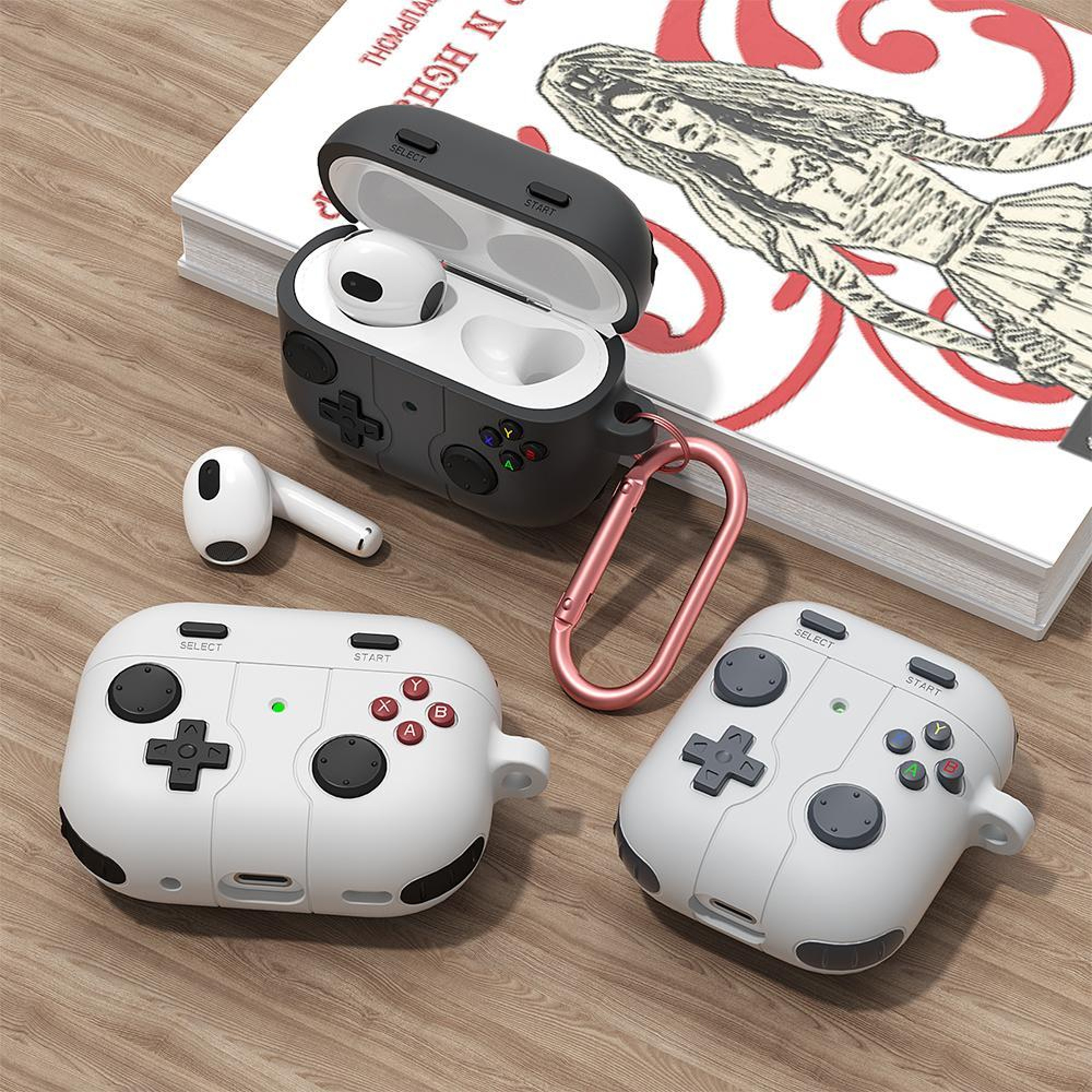 Game Console Style Wireless Earbuds Case Silicone Cover With Carabiner Clip 1