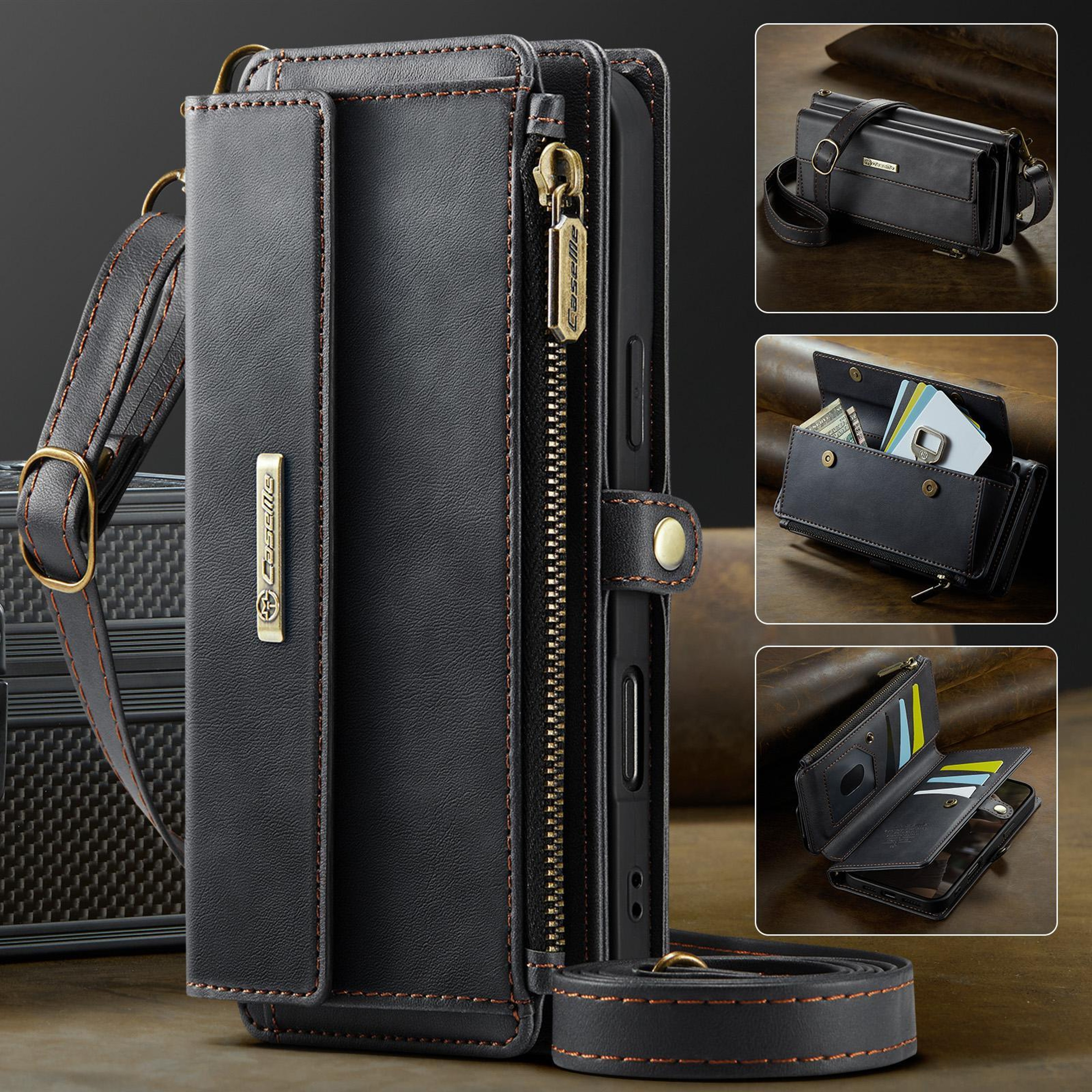 RFID Blocking IPhone Wallet Case With Crossbody Strap Leather Zipper Phone Purse 3