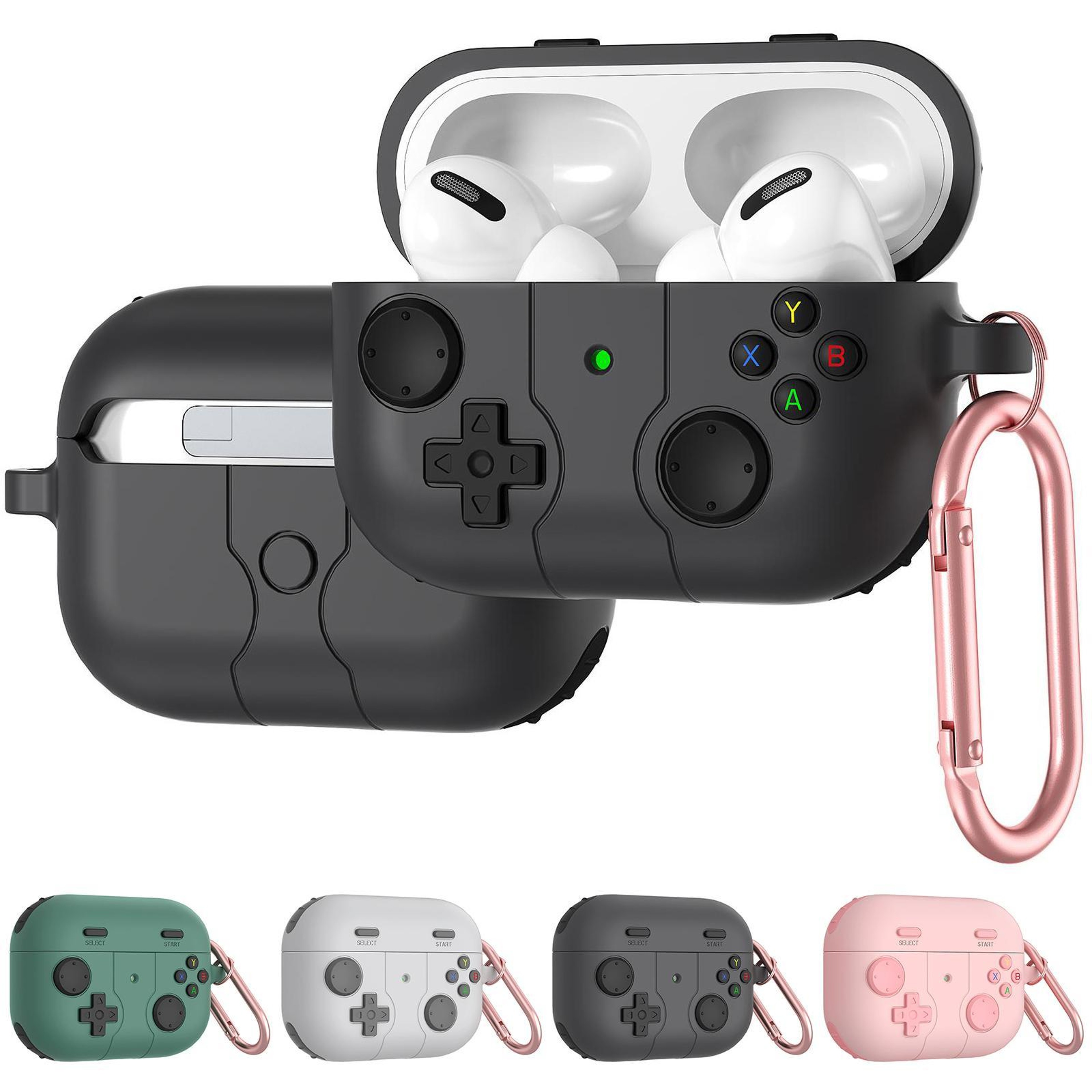 Game Console Style AirPods Pro Case With Carabiner  Silicone Protective Cover For Everyday Carry 7
