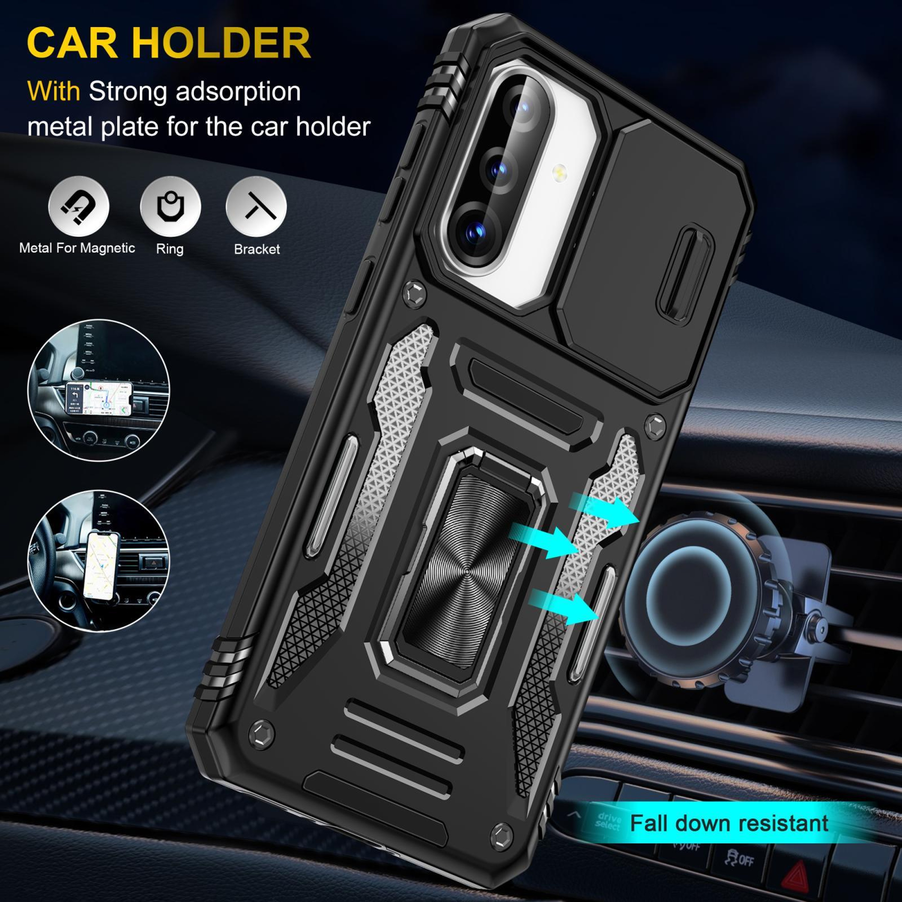 Samsung Galaxy Case Shockproof Phone Case Camera Protection Case Magnetic Ring Holder Case Rugged A 5
