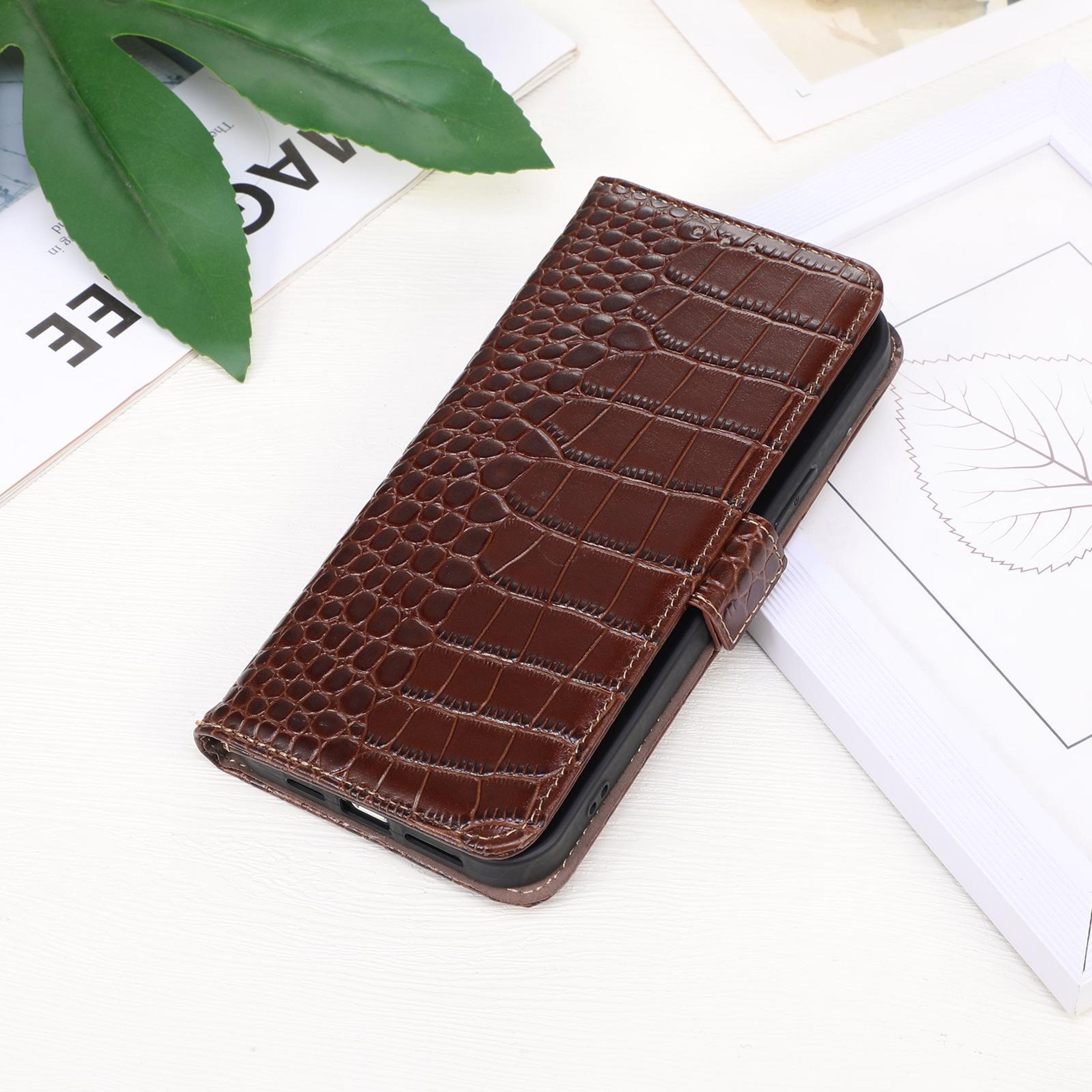 Crocodile Cowhide Leather Wallet Case with Stand for iPhone  RFID Protection – view 2