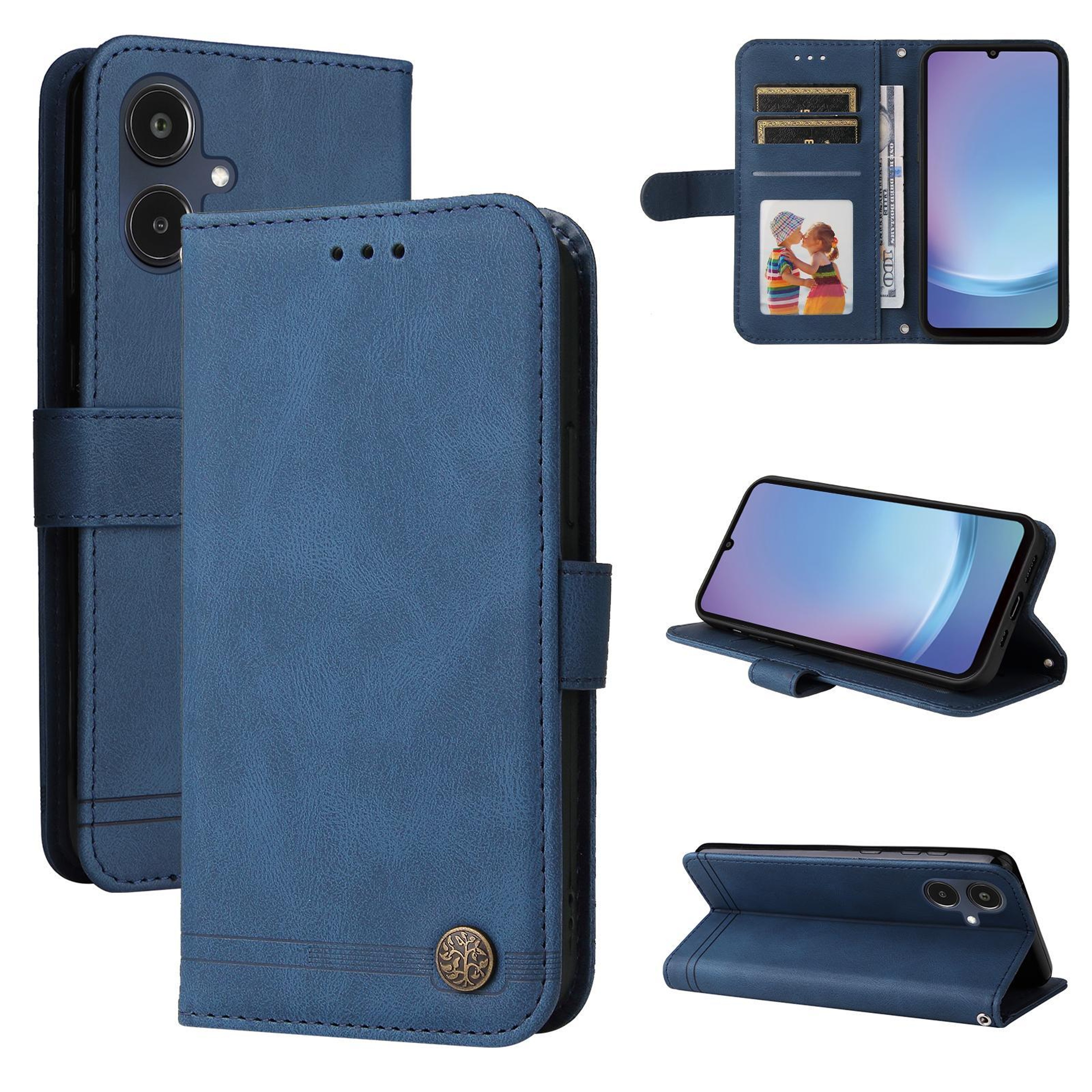 Samsung Galaxy  Leather Wallet Case With Card Slots Stand Life Tree Metal Button 30