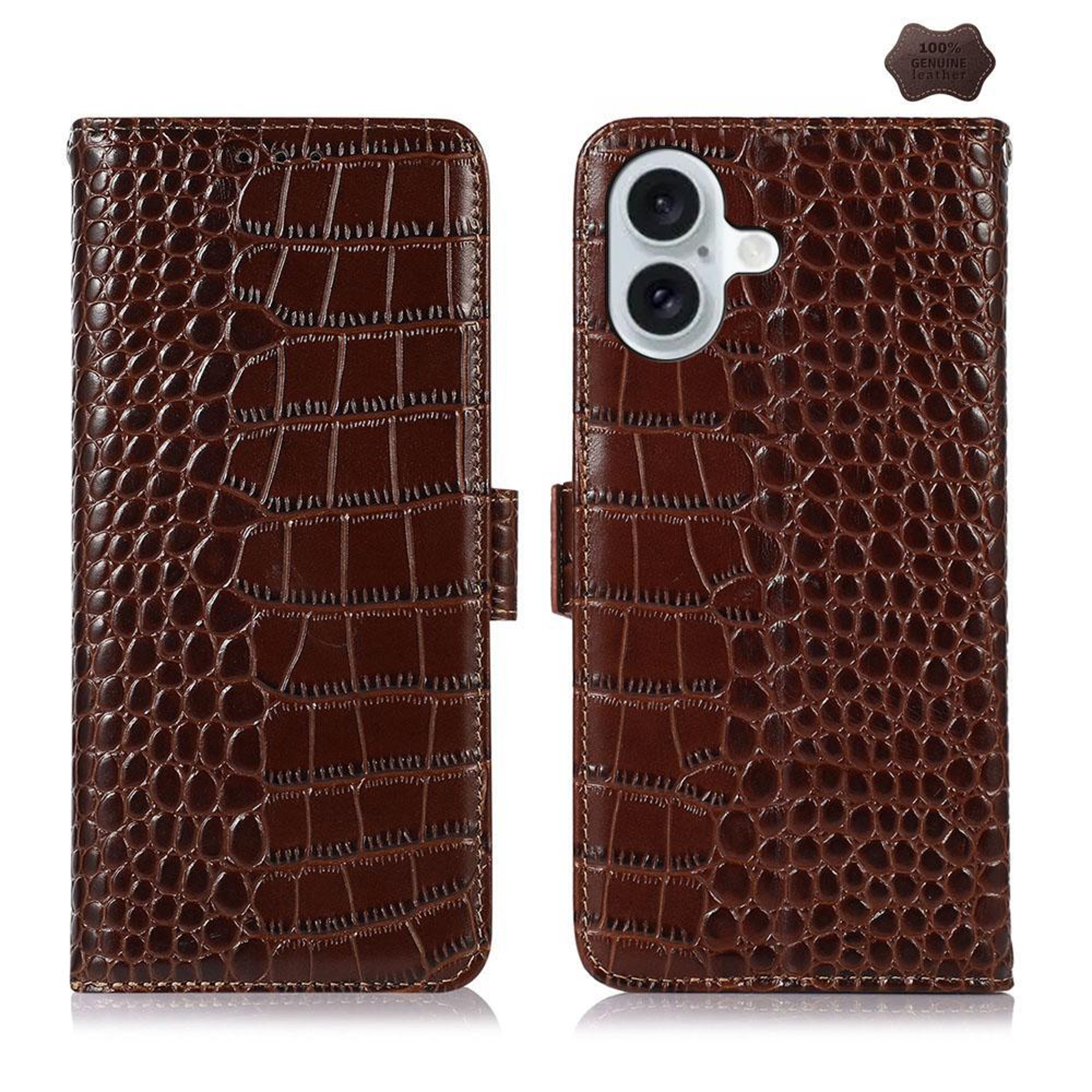 Crocodile Cowhide Leather Wallet Case with Stand for iPhone  RFID Protection – view 24
