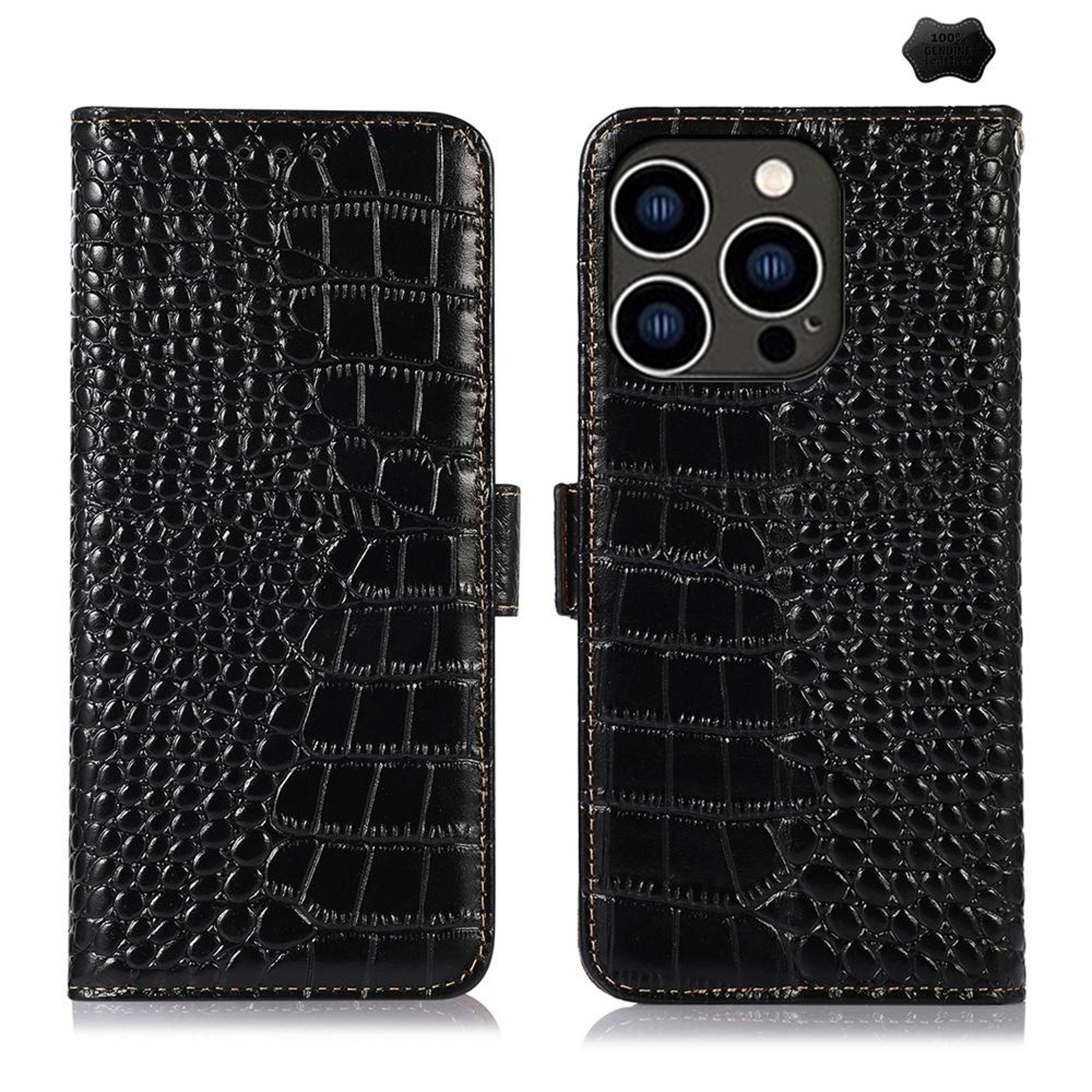 Crocodile Cowhide Leather Wallet Case with Stand for iPhone  RFID Protection – view 29