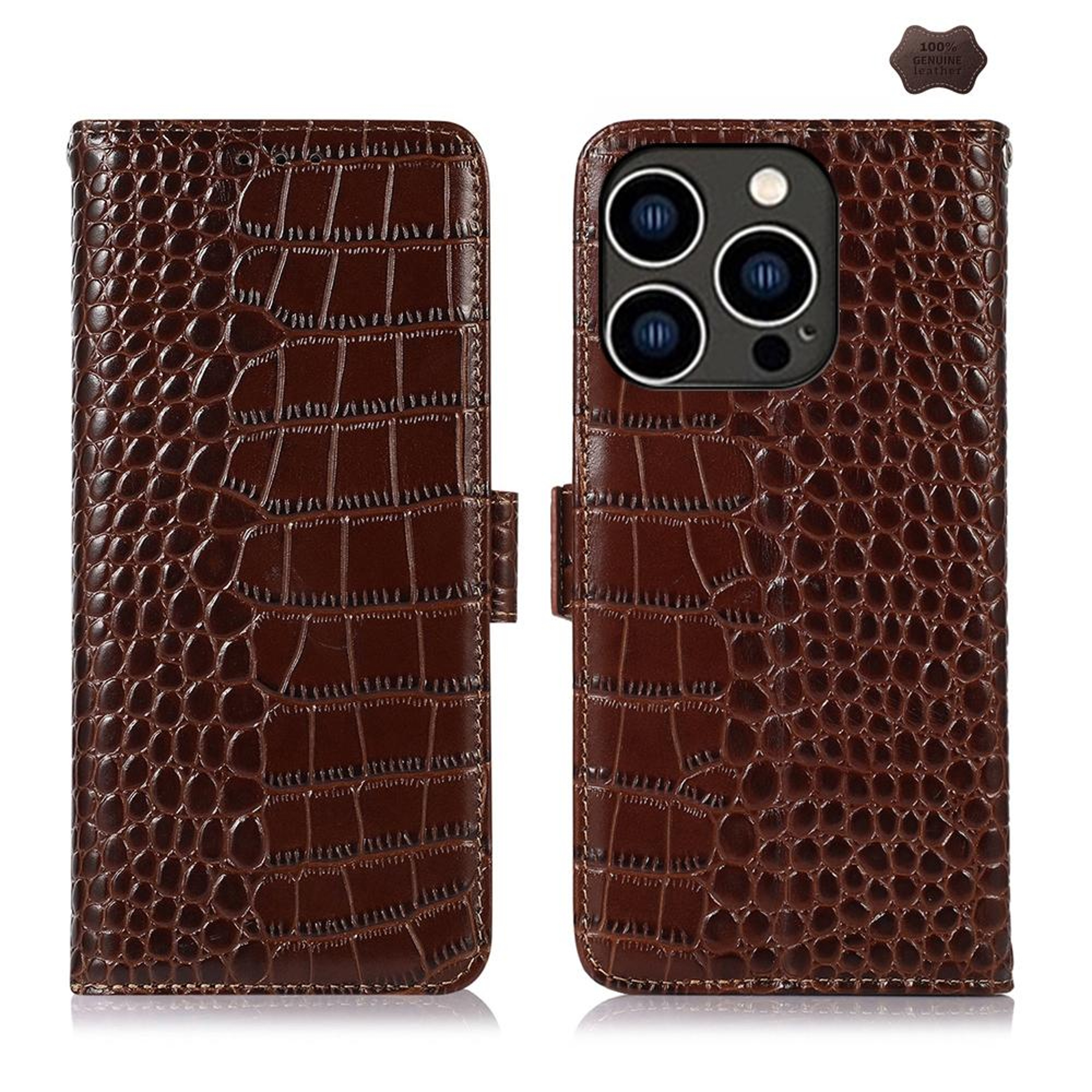 Crocodile Cowhide Leather Wallet Case with Stand for iPhone  RFID Protection – view 33