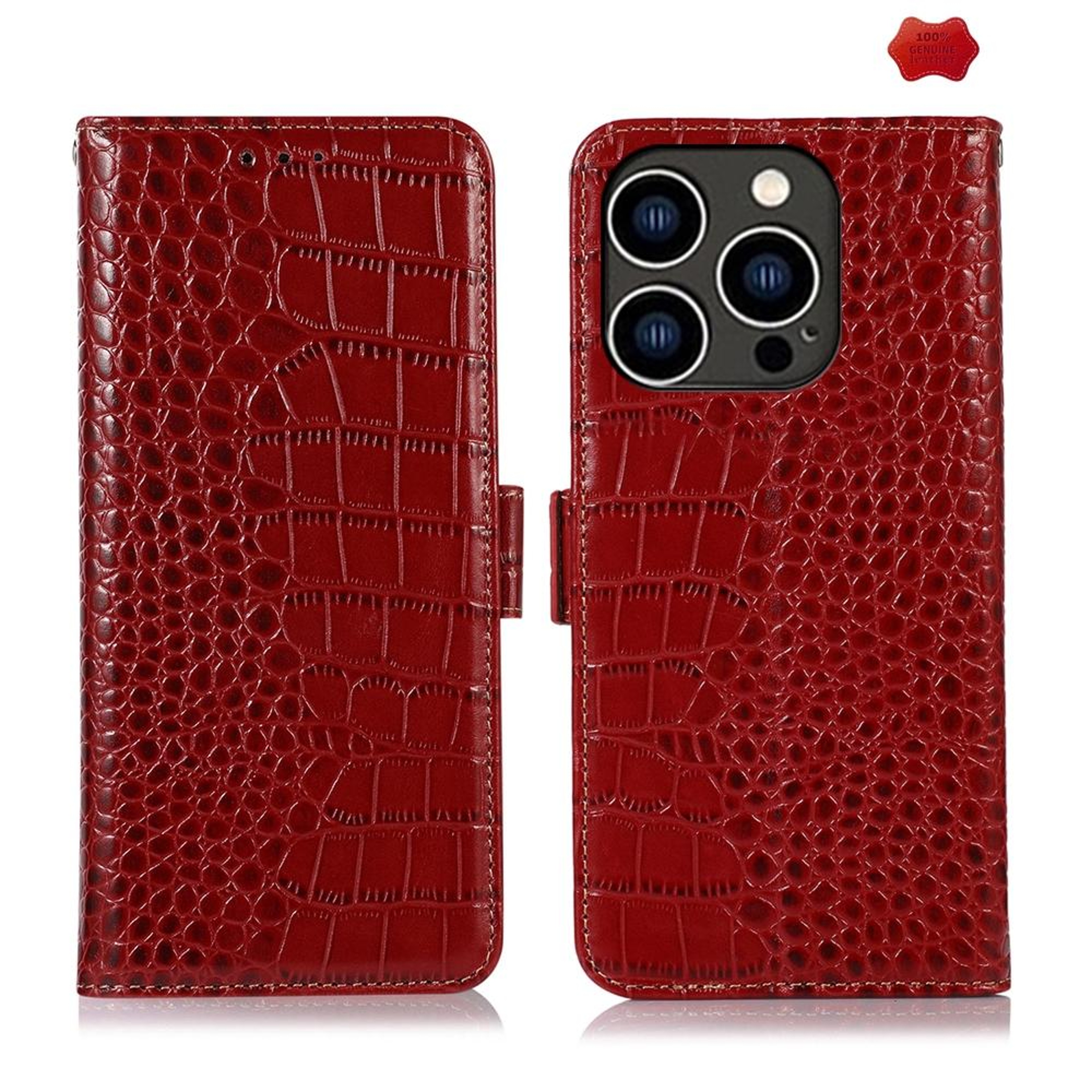 Crocodile Cowhide Leather Wallet Case with Stand for iPhone  RFID Protection – view 34