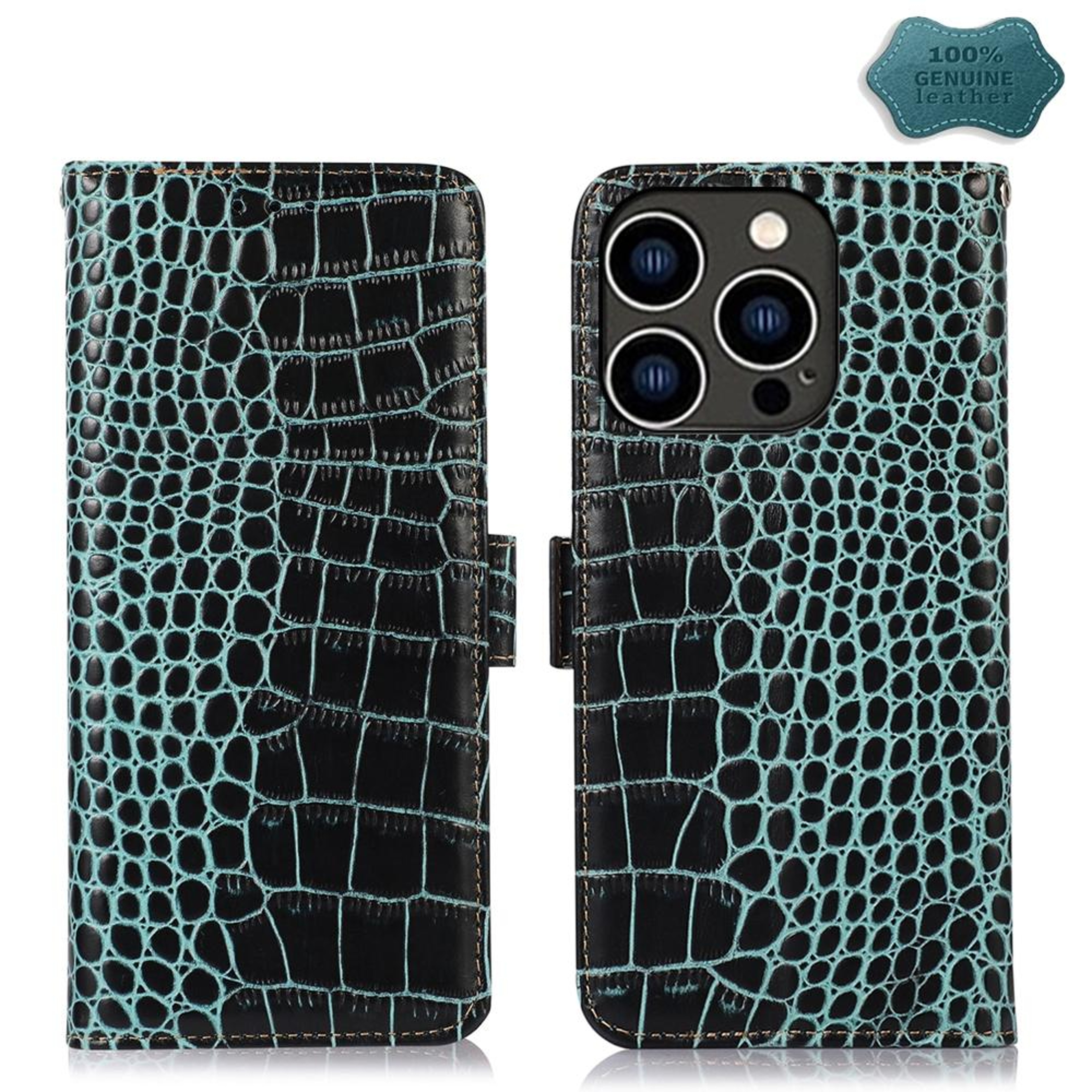 Crocodile Cowhide Leather Wallet Case with Stand for iPhone  RFID Protection – view 48