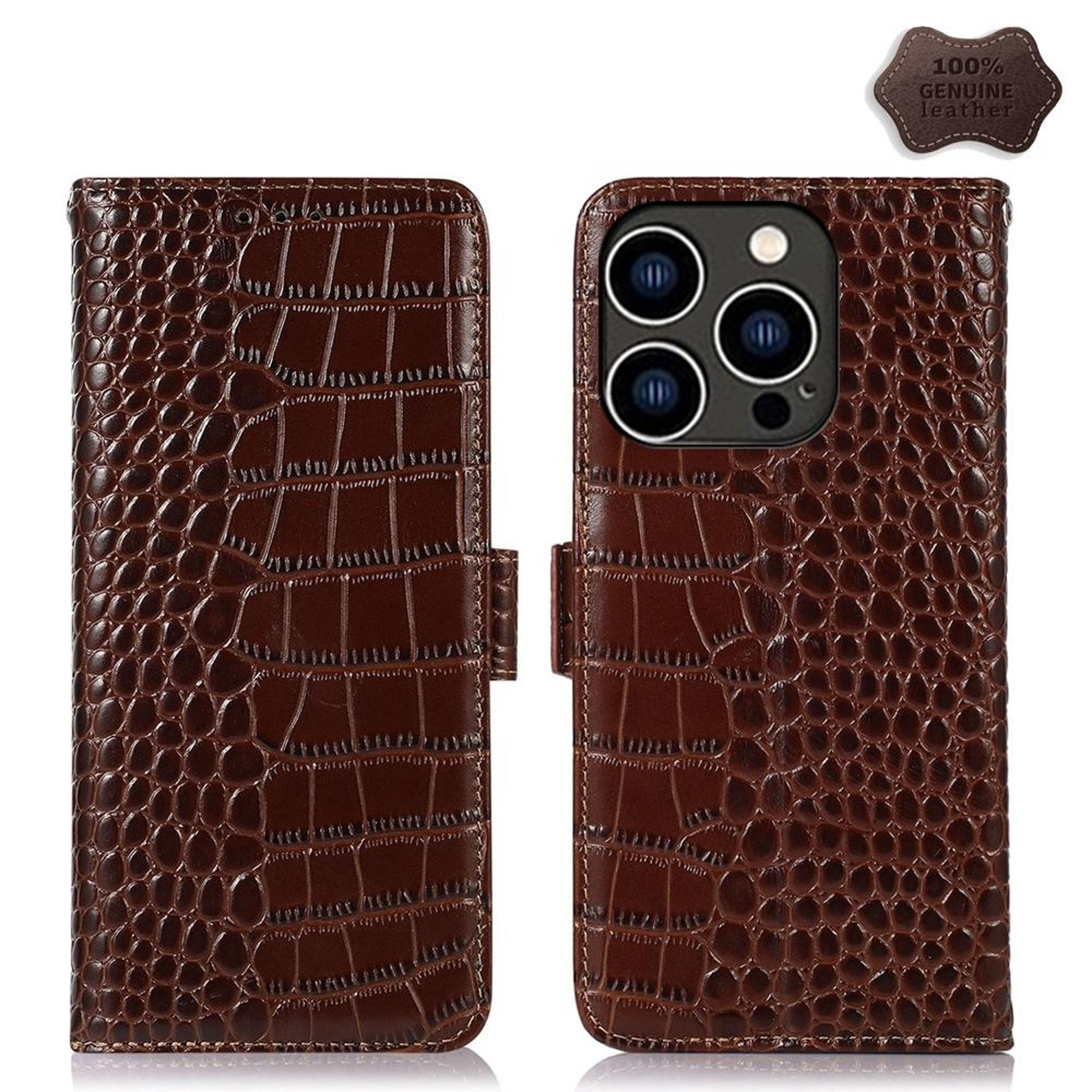 Crocodile Cowhide Leather Wallet Case with Stand for iPhone  RFID Protection – view 53