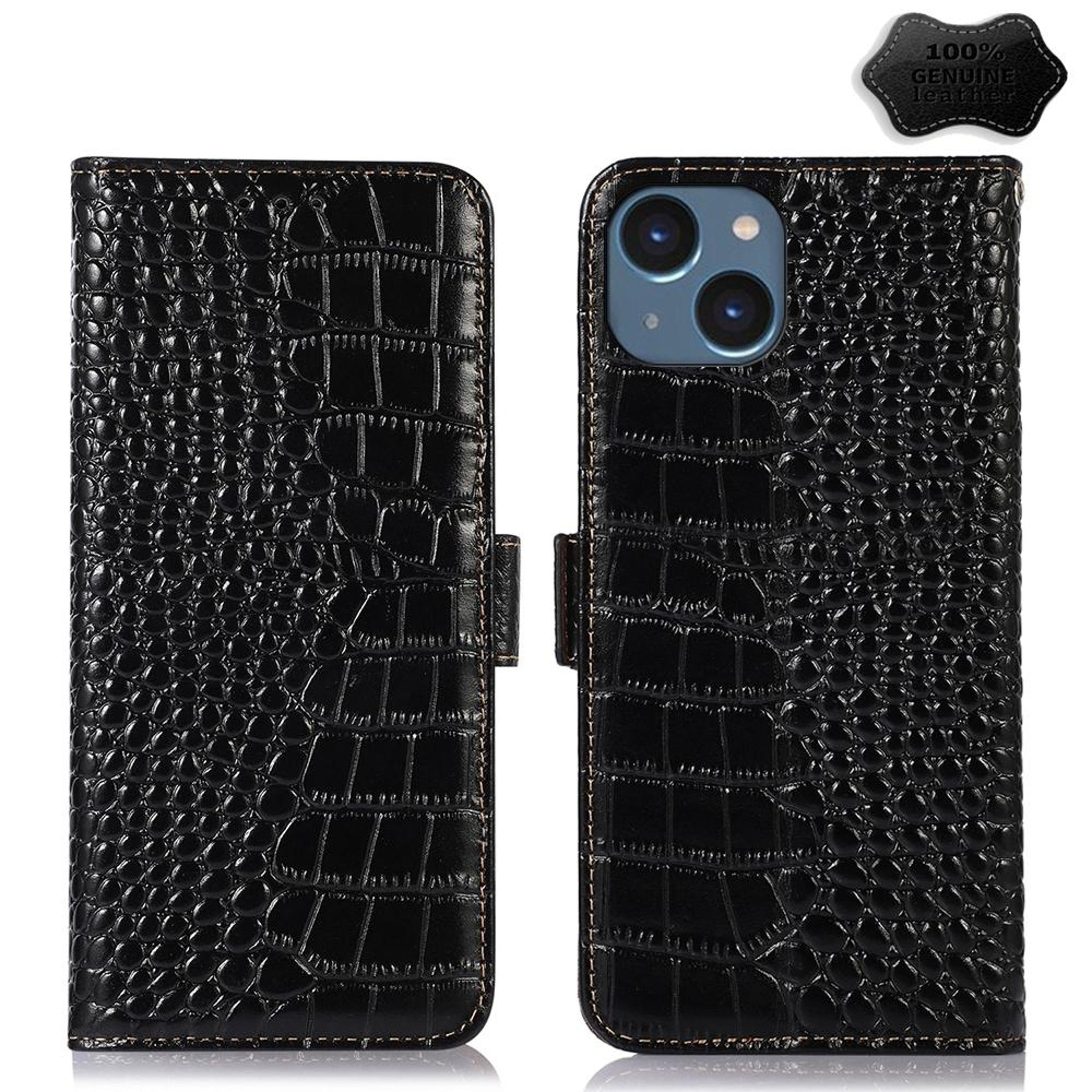 Crocodile Cowhide Leather Wallet Case with Stand for iPhone  RFID Protection – view 54