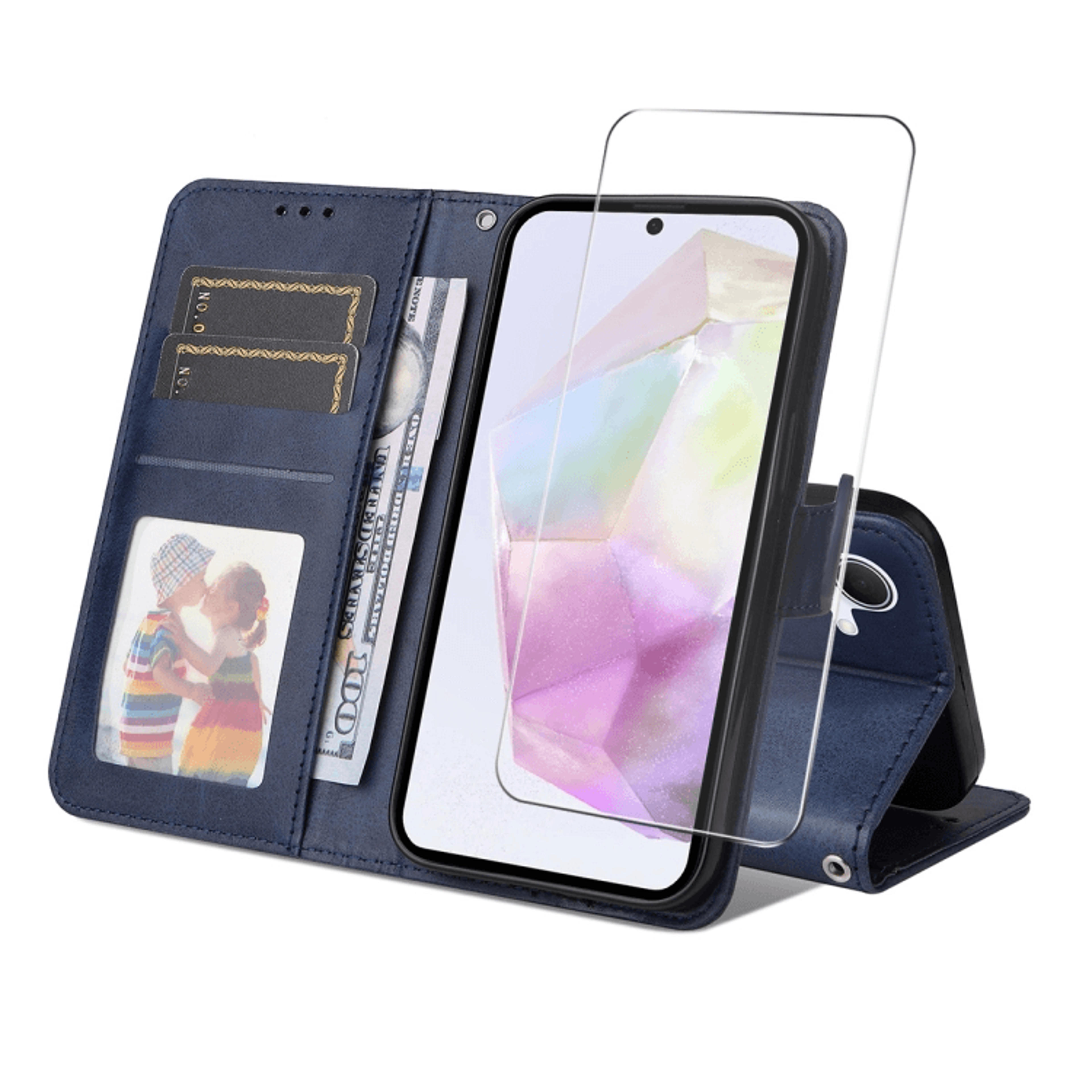 Samsung Galaxy Leather Wallet Case With Card Holder Stand  Screen Protector 9