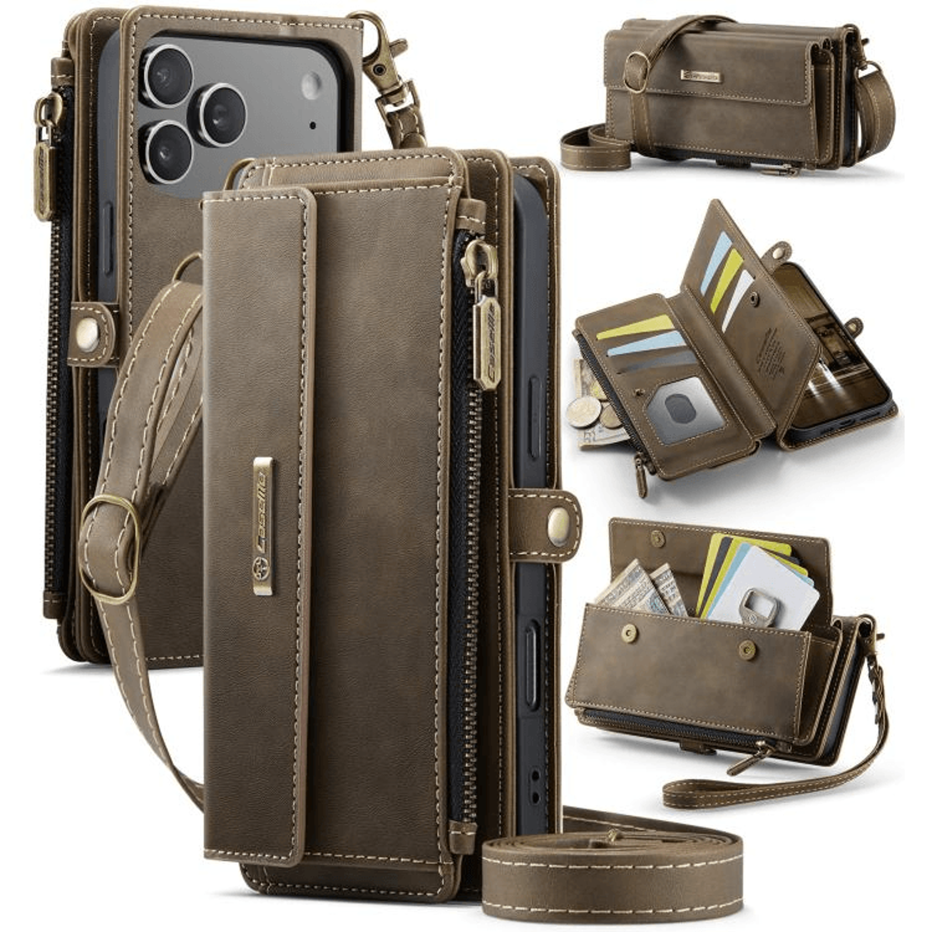 RFID Blocking IPhone Wallet Case With Crossbody Strap Leather Zipper Phone Purse 10