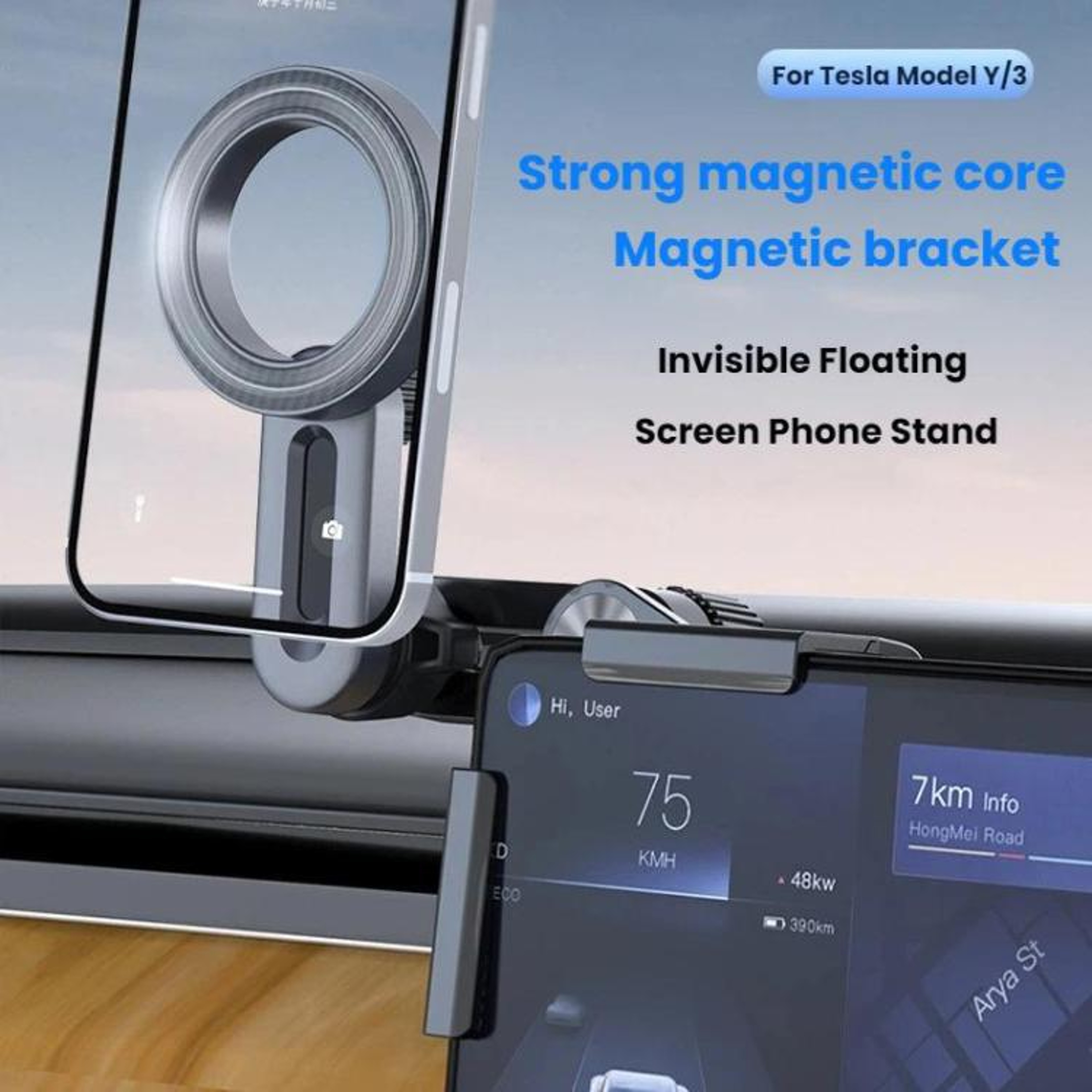 Magnetic Car Phone Holder For Tesla Screen Foldable Dashboard Mount 5