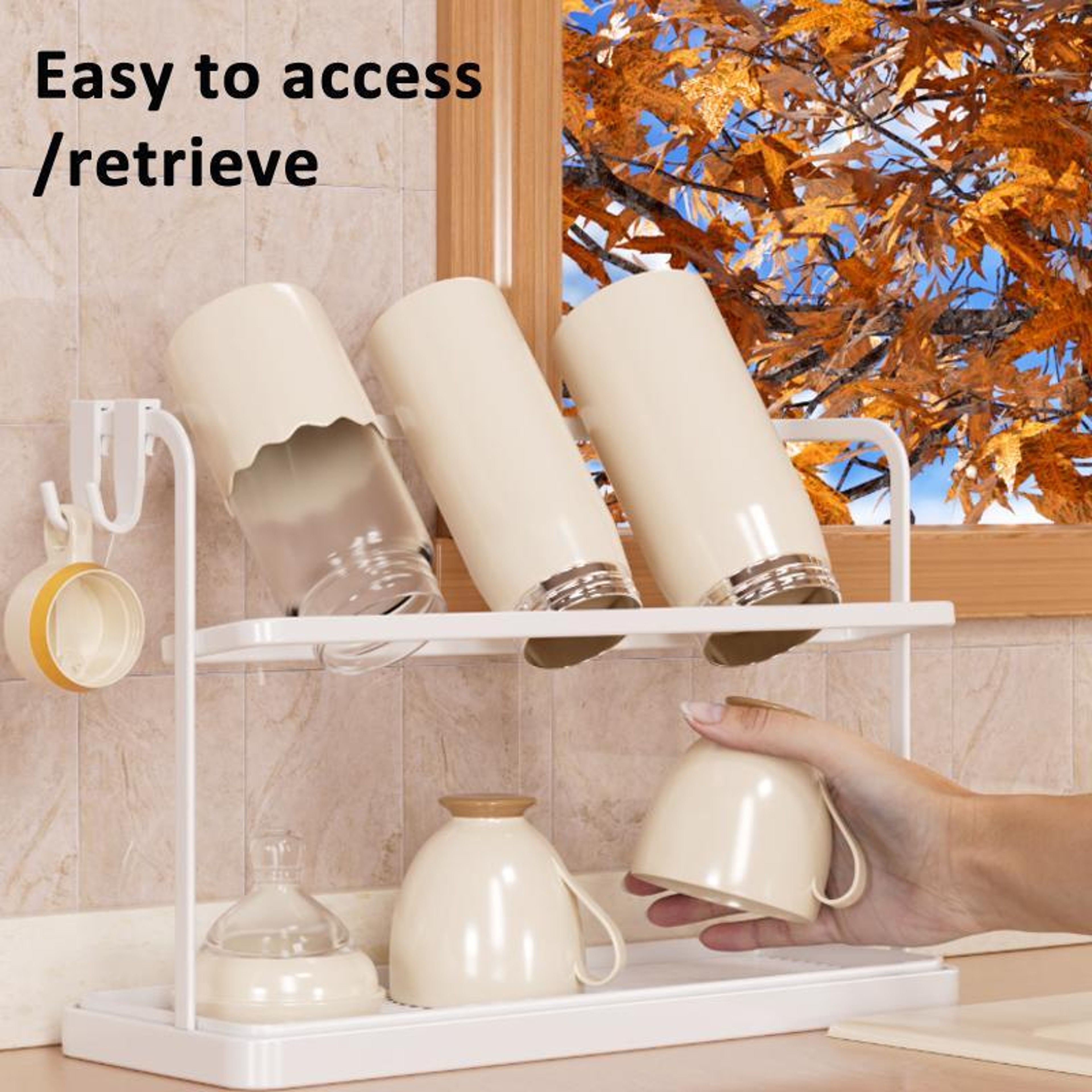 Double Tier Cup Rack Organizer with Drip Tray for Kitchen Counter Storage – view 5