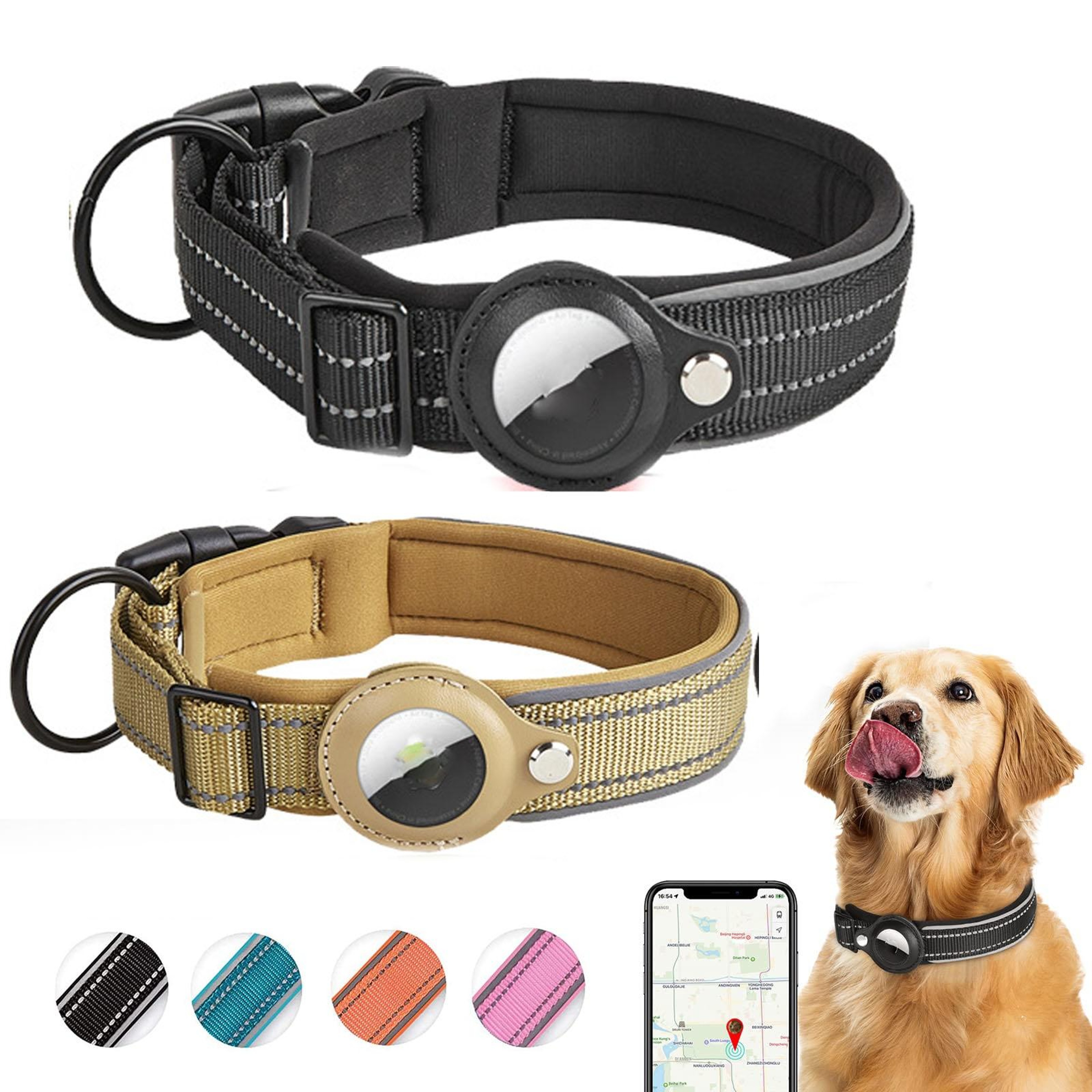 AirTag Dog Collar With Reflective Safety Stitching And Secure Tracker Holder For All Dog Sizes 0