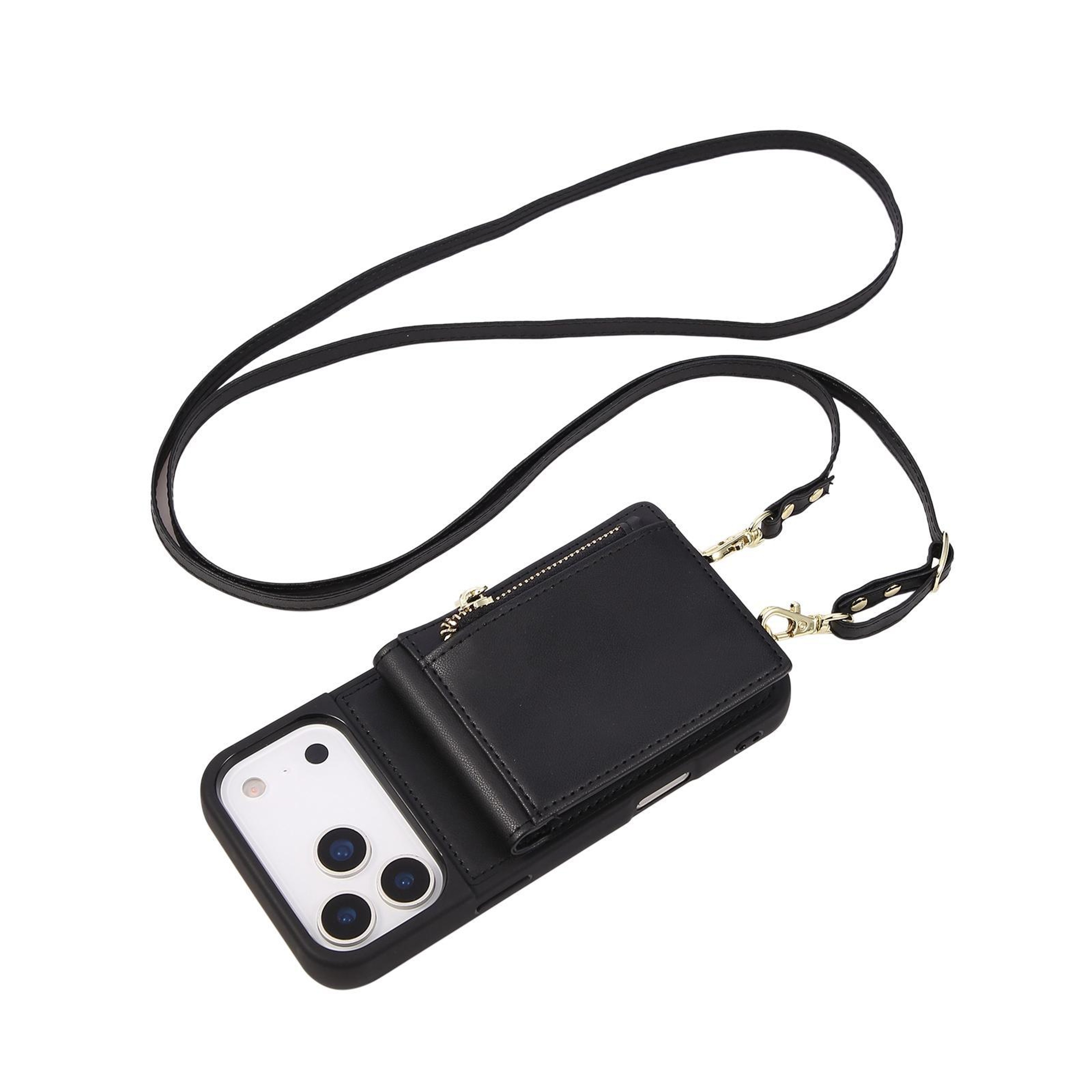 Leather Crossbody IPhone Wallet Case With Zipper Pocket  Lanyard Strap 1