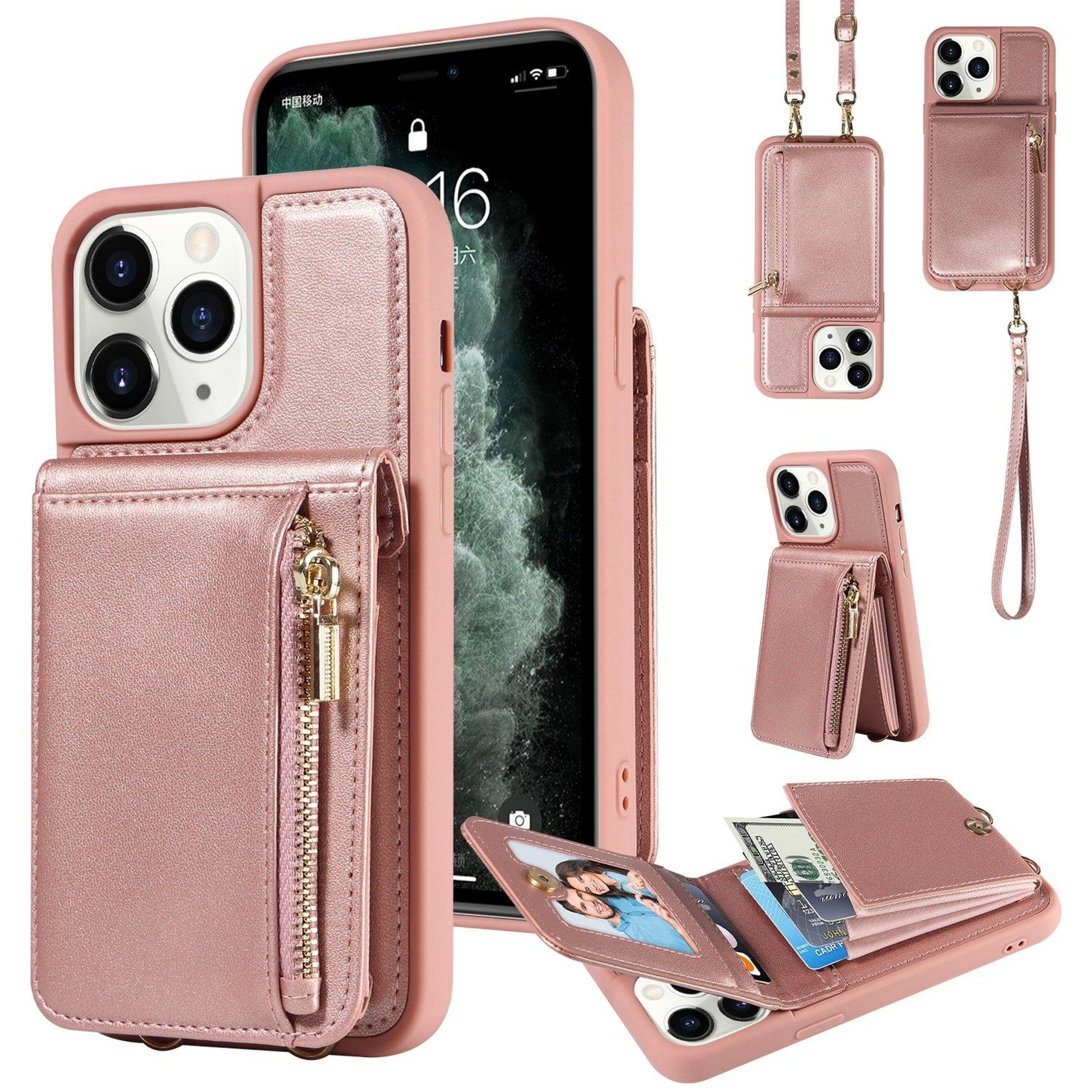 Leather Crossbody iPhone Wallet Case with Zipper Pocket & Lanyard Strap – view 107