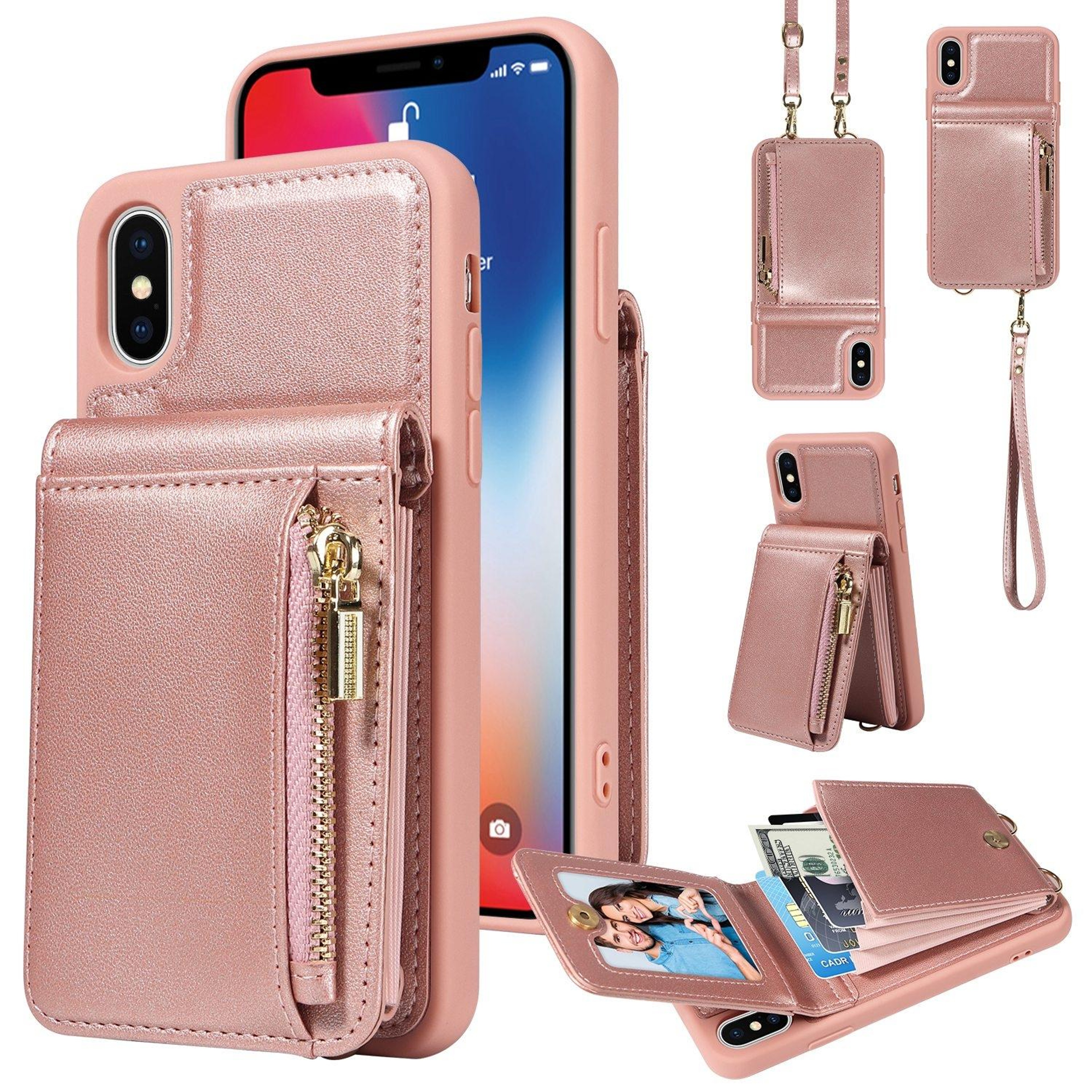 Leather Crossbody iPhone Wallet Case with Zipper Pocket & Lanyard Strap – view 114