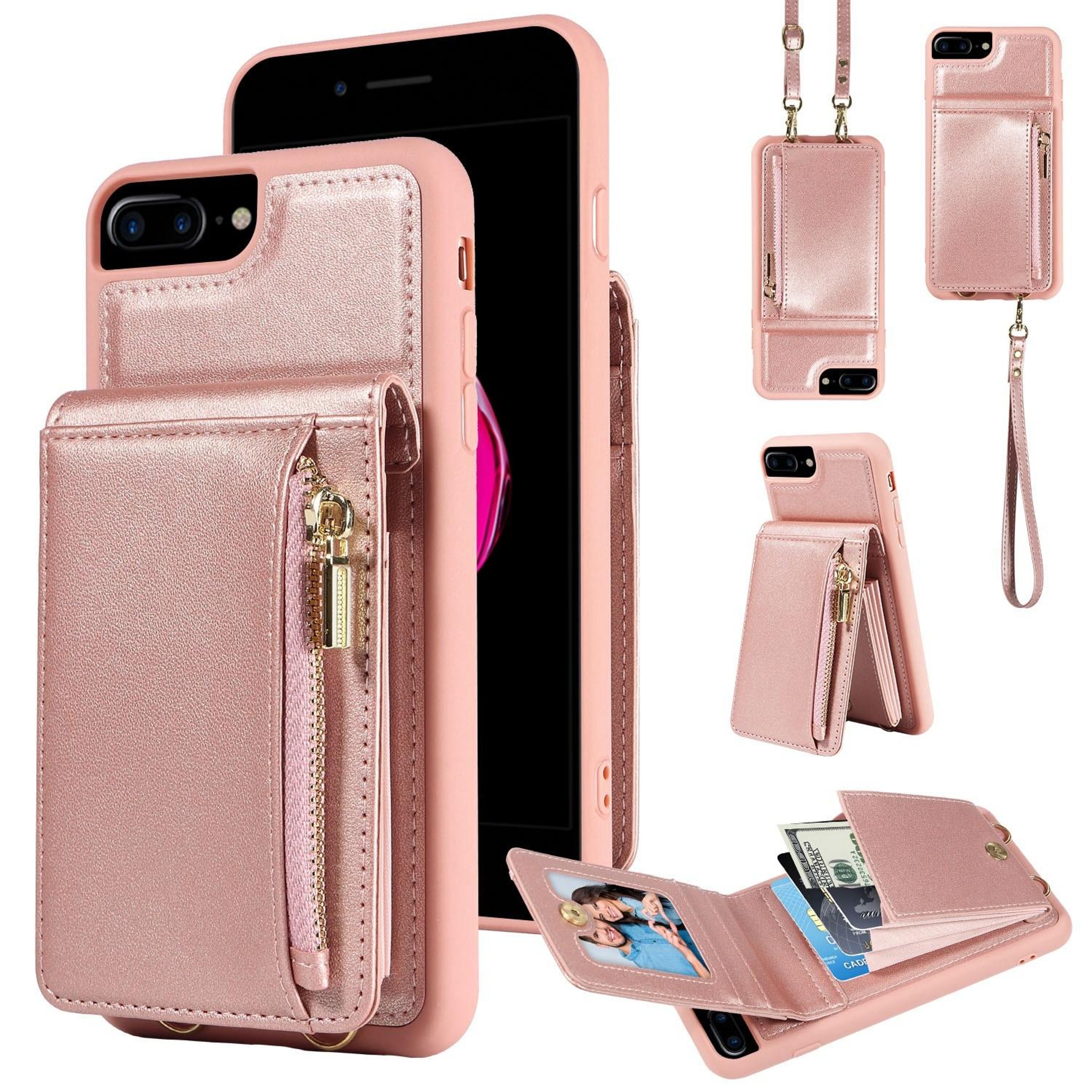 Leather Crossbody iPhone Wallet Case with Zipper Pocket & Lanyard Strap – view 129