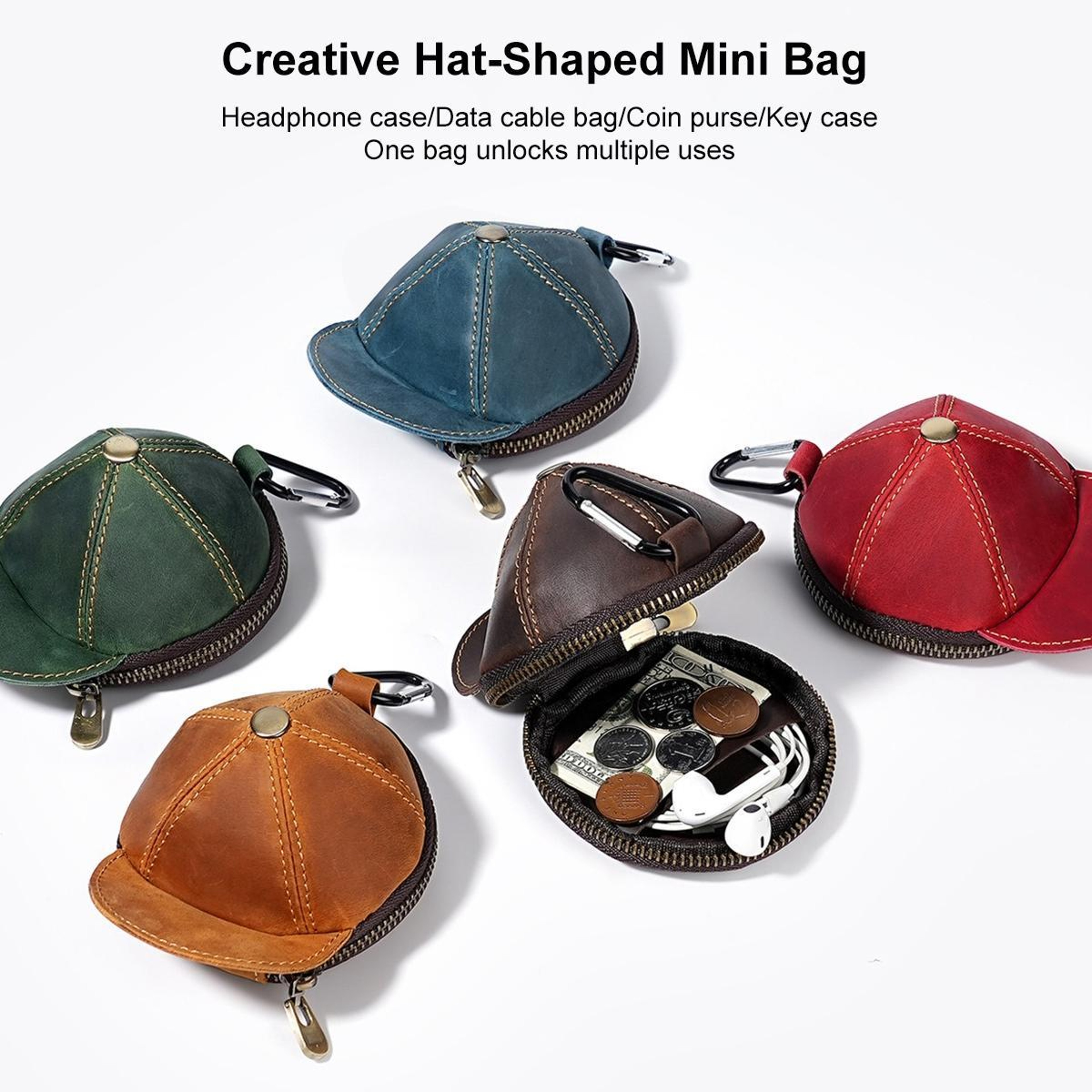 Vintage Genuine Leather Cap Coin Pouch Mini Wallet With Clip For Keys And Coins 5