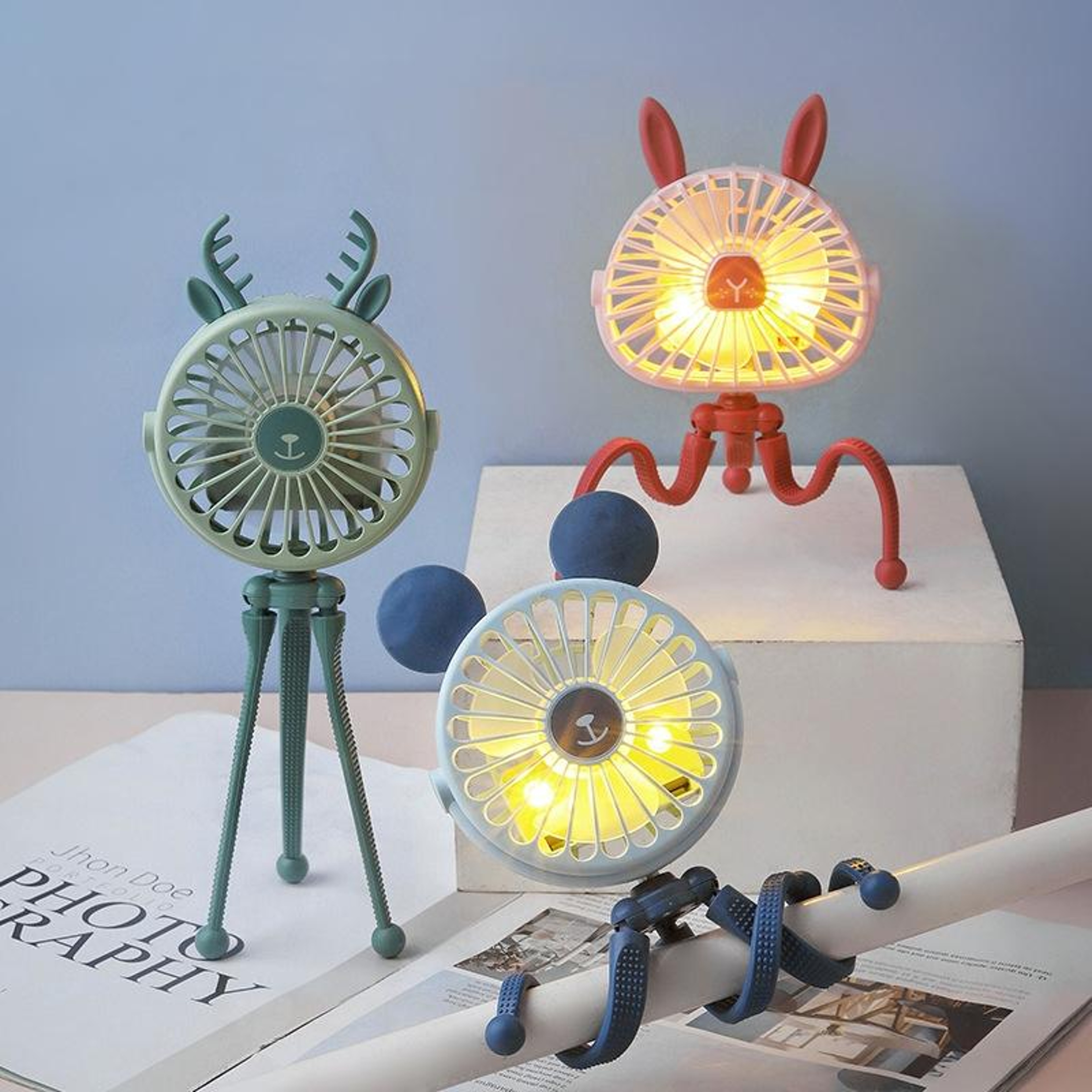 Mini Octopus Night Light Baby Stroller Fan Portable USB Clip On Cooling Fan for Kids – view 2