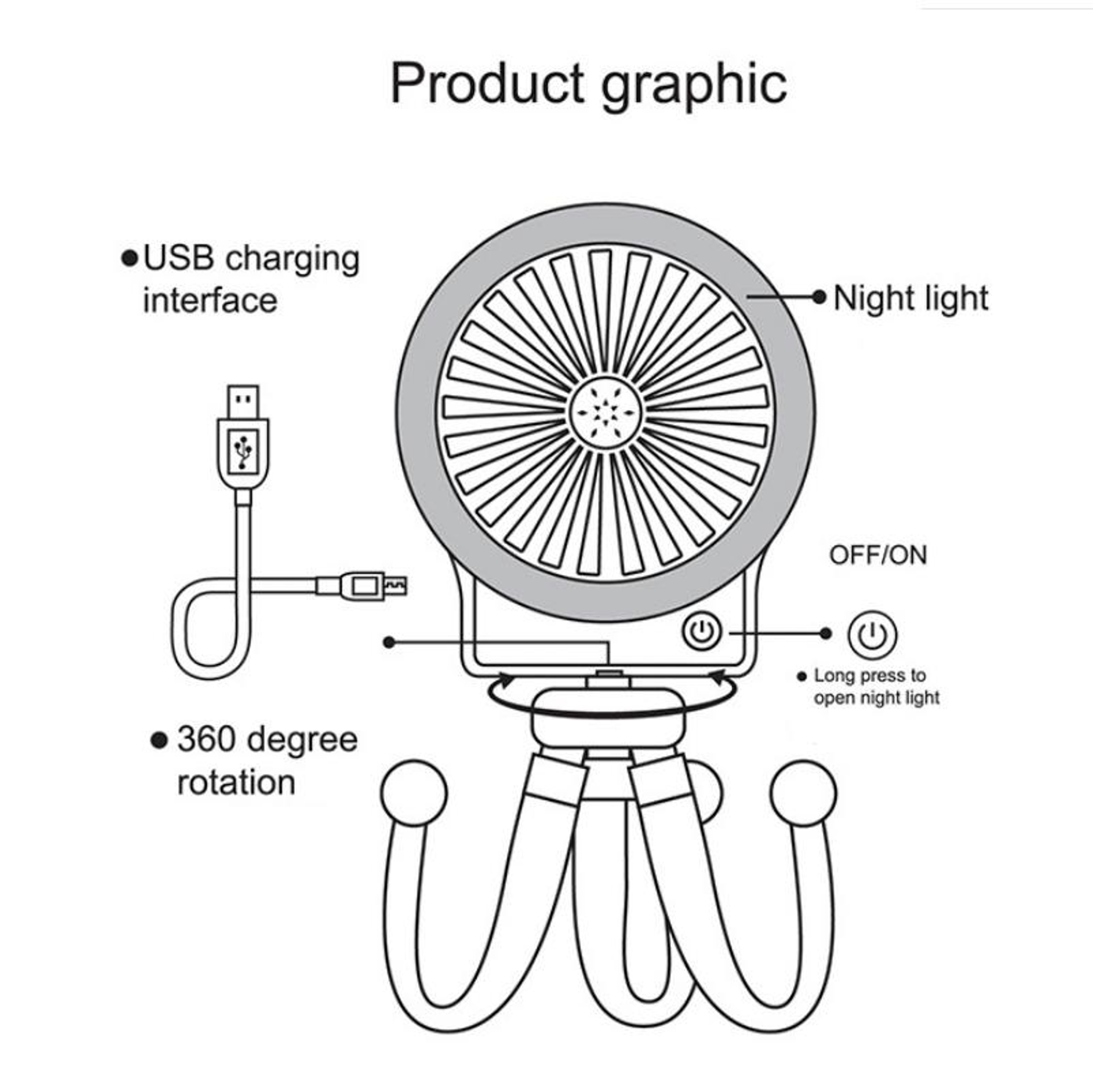 Mini Octopus Night Light Baby Stroller Fan Portable USB Clip On Cooling Fan for Kids – view 3