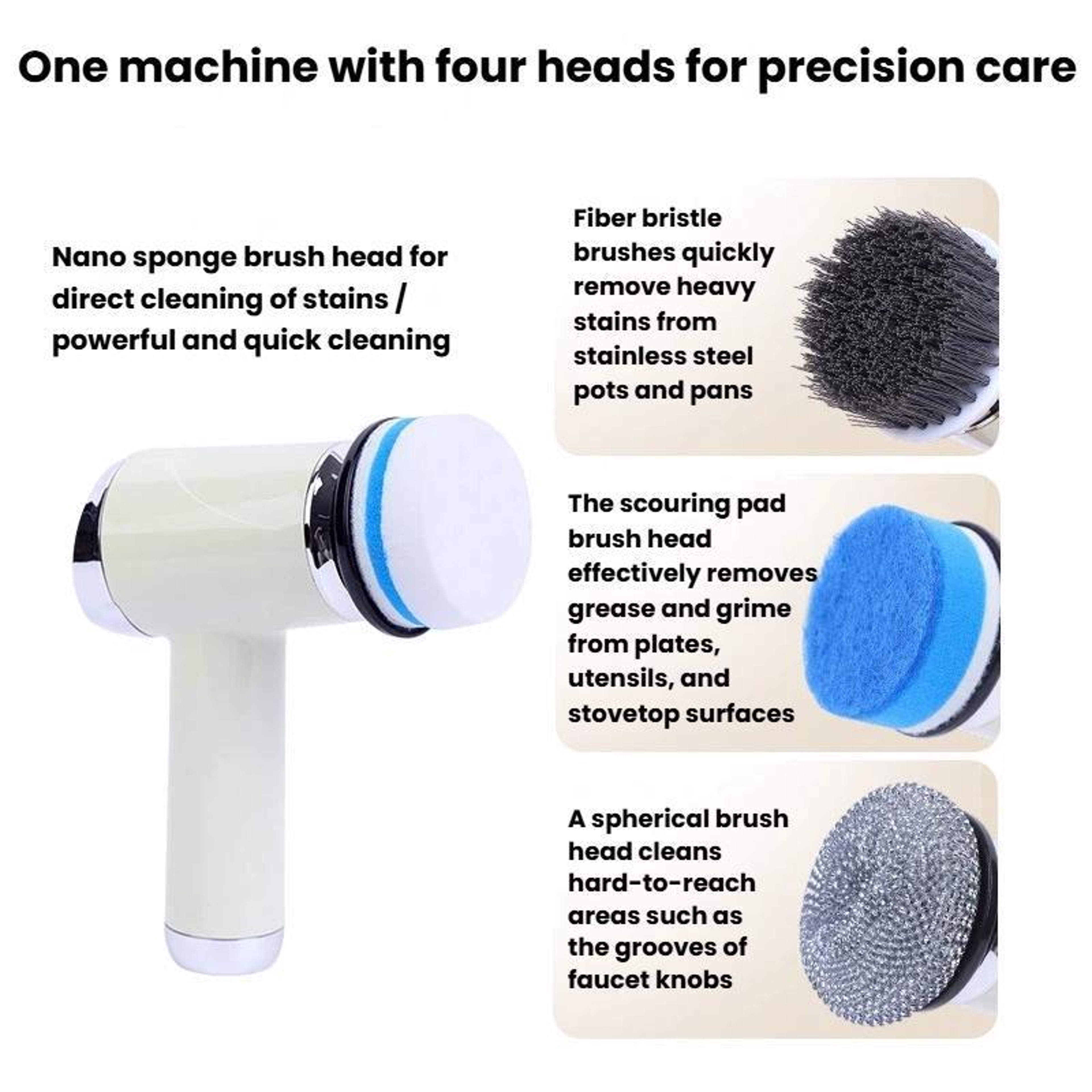 Multi Head Electric Kitchen Scrubber Cordless Spin Cleaning Brush Set – view 2