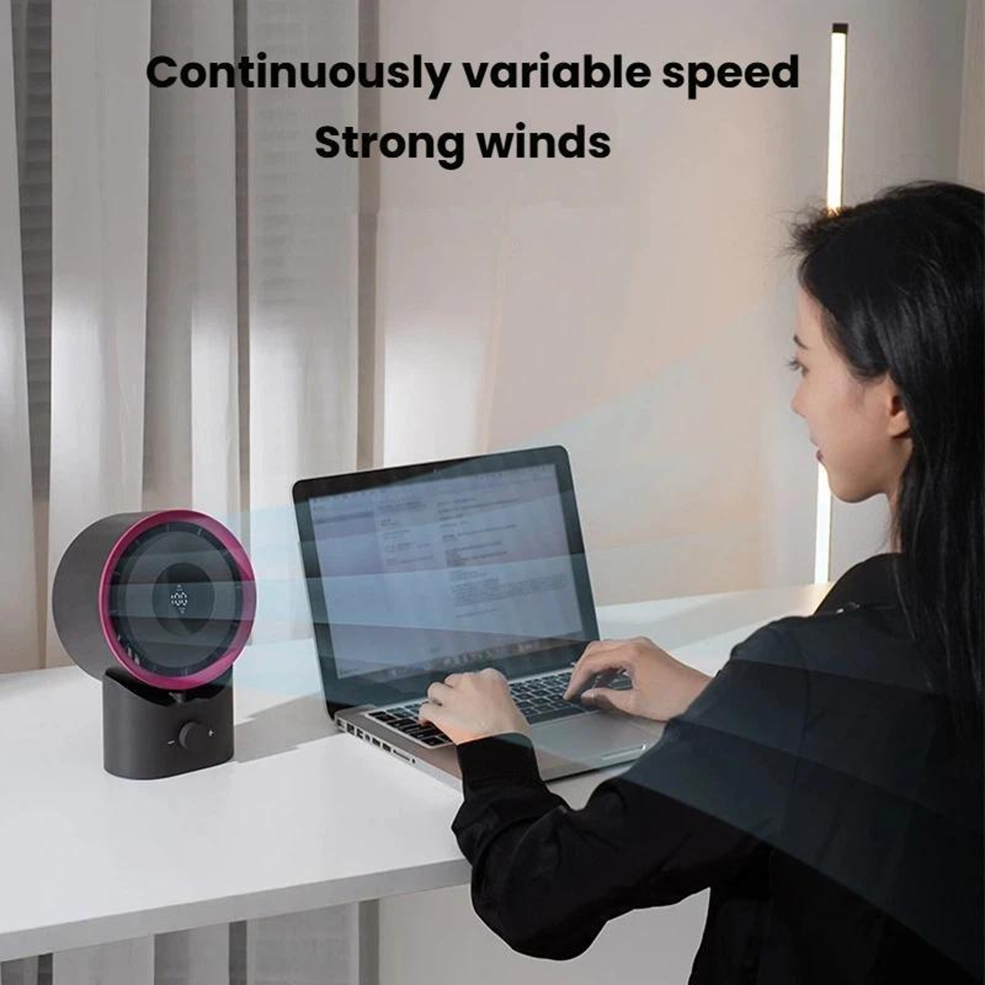 USB Rechargeable Desktop Fan with LED Display, Stepless Speed Control & Timer – view 4