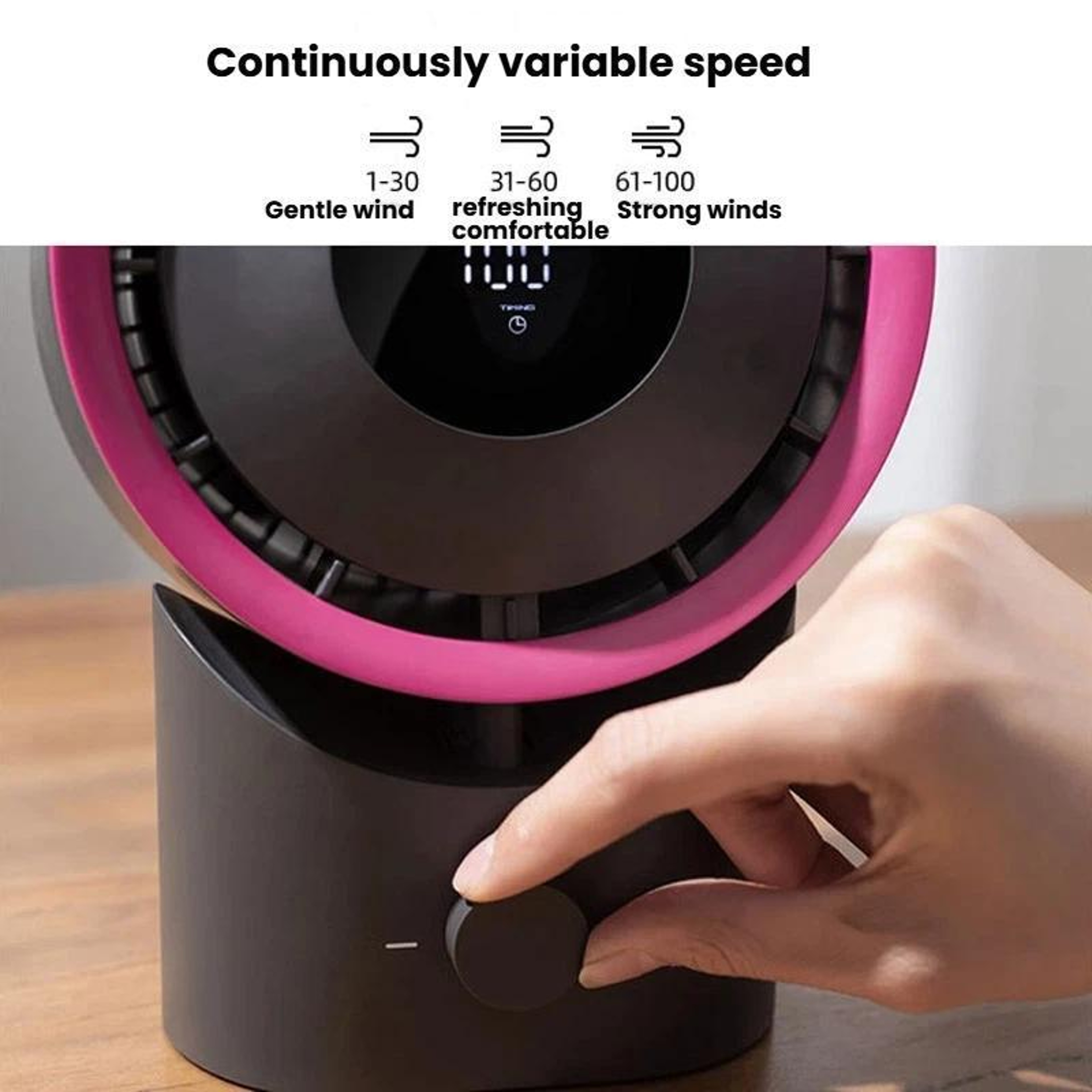 USB Rechargeable Desktop Fan with LED Display, Stepless Speed Control & Timer – view 6