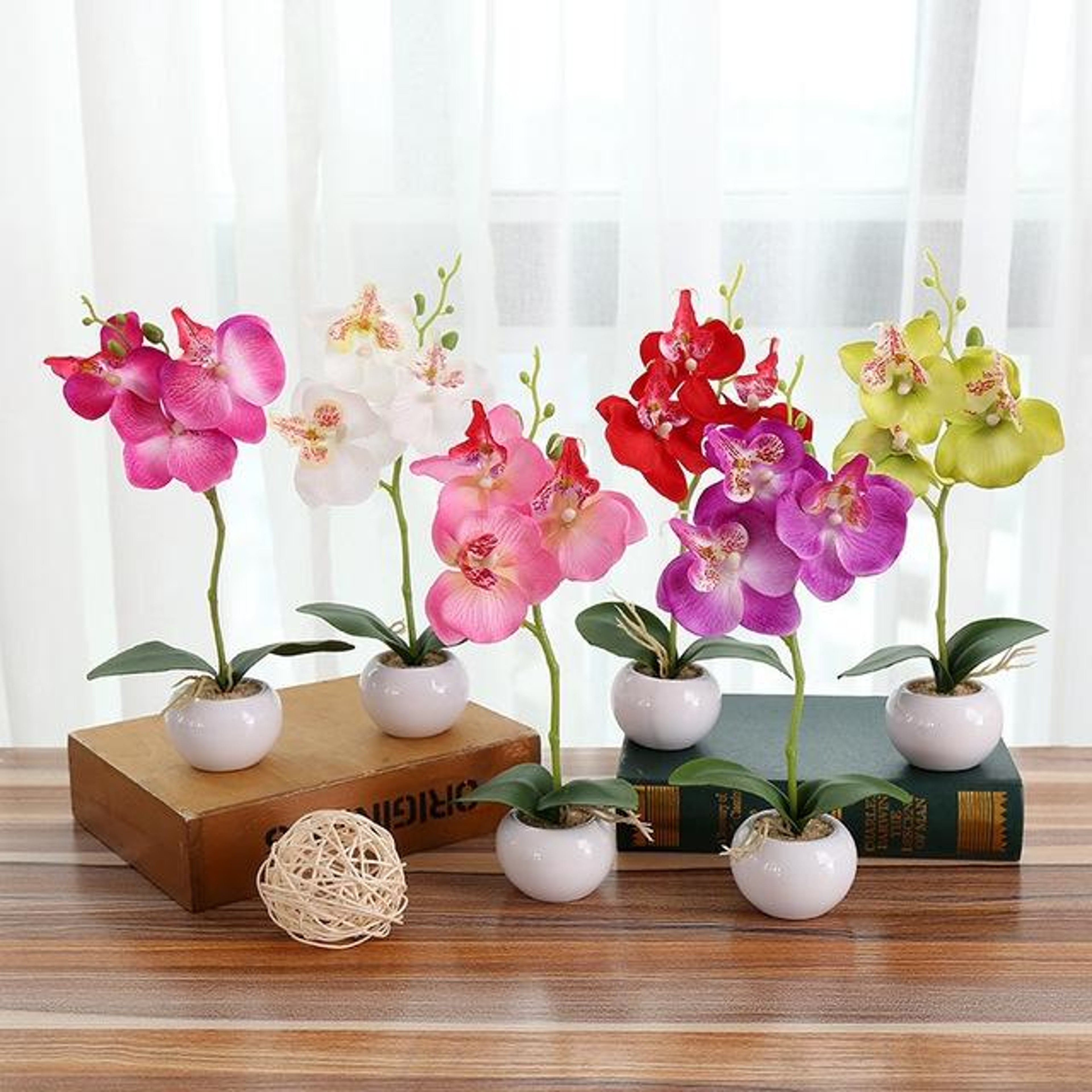 Artificial Orchid Plant In Ceramic Pot Decorative Potted Flowers For Home Office Decor 0