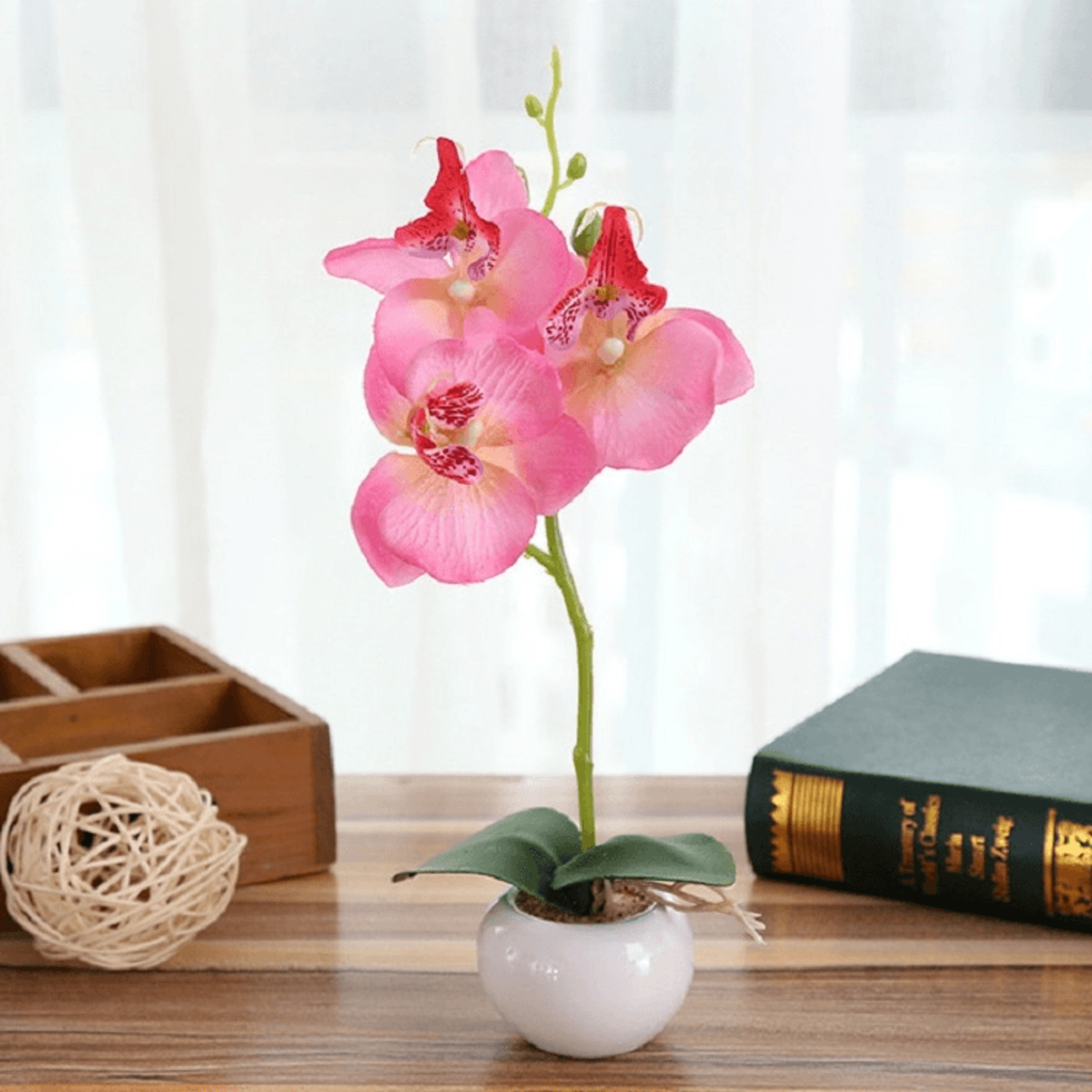 Artificial Orchid Plant In Ceramic Pot Decorative Potted Flowers For Home Office Decor 9