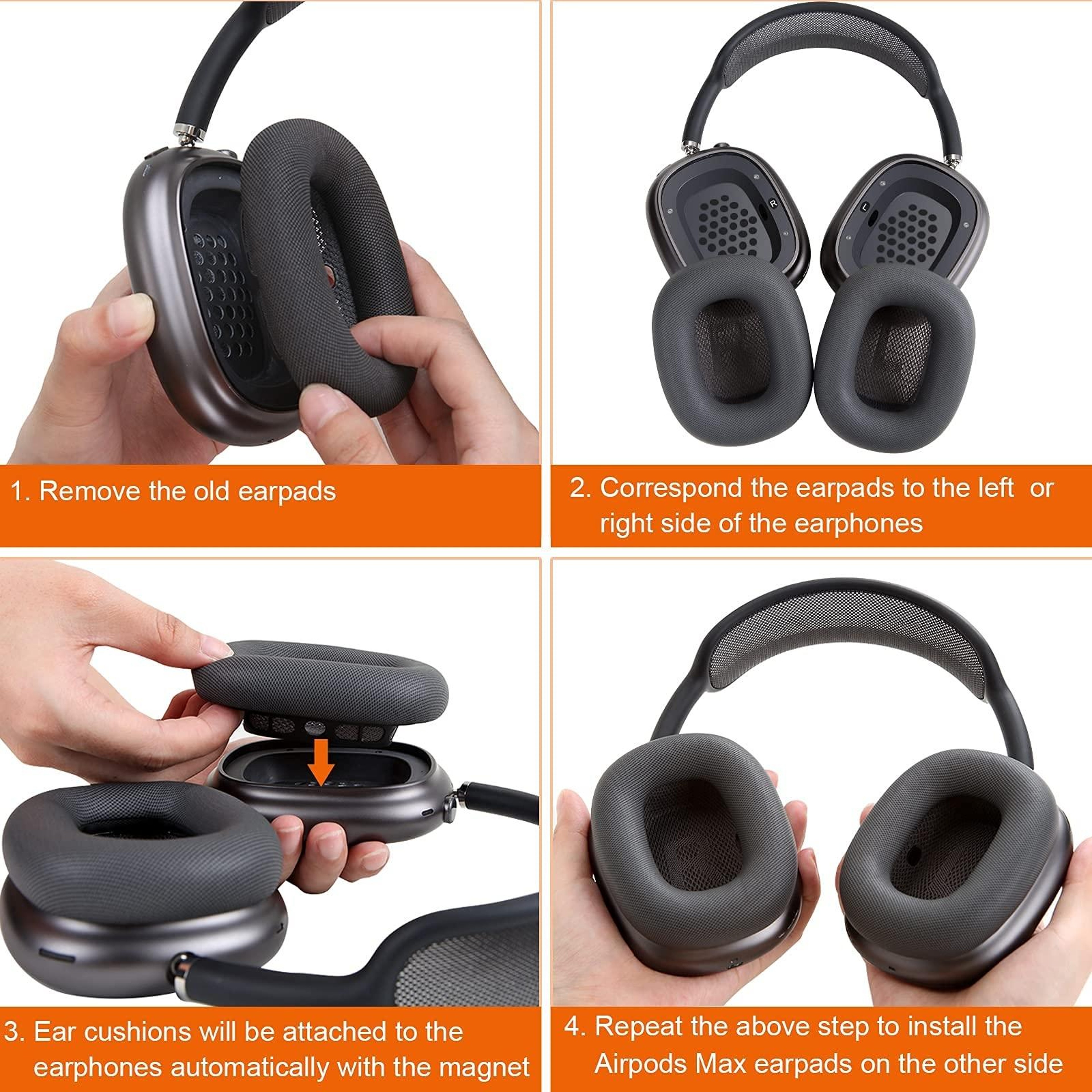 Light Gray AirPods Max Replacement Ear Pads With Mesh Comfort And Magnetic Fit 7