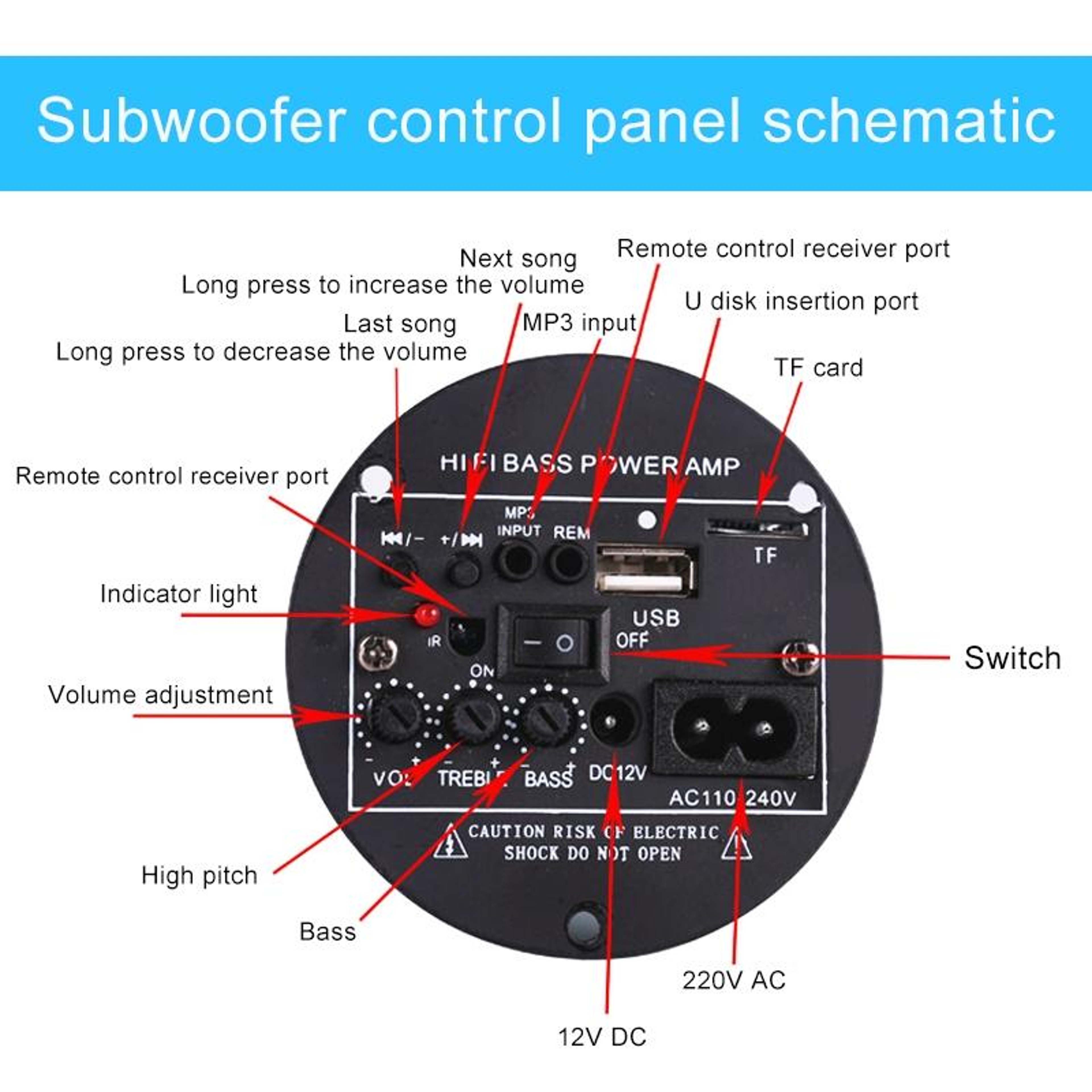 Bluetooth Subwoofer Speaker 4 Inch Compact Car Motorcycle Audio System With Remote 2