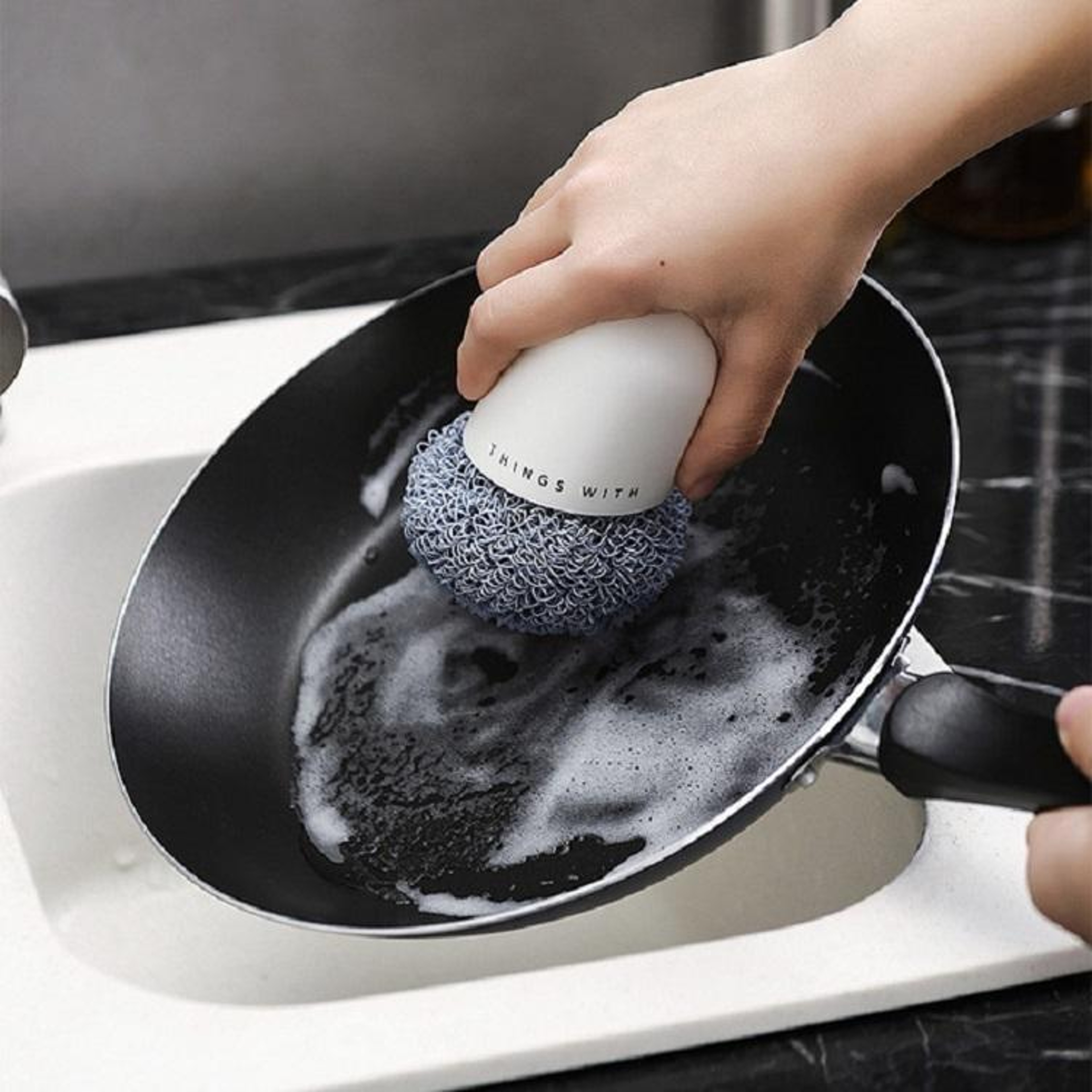 Ergonomic Dishwashing Brush With NonScratch Scrubber Head For Pots And Kitchen Cleaning 0