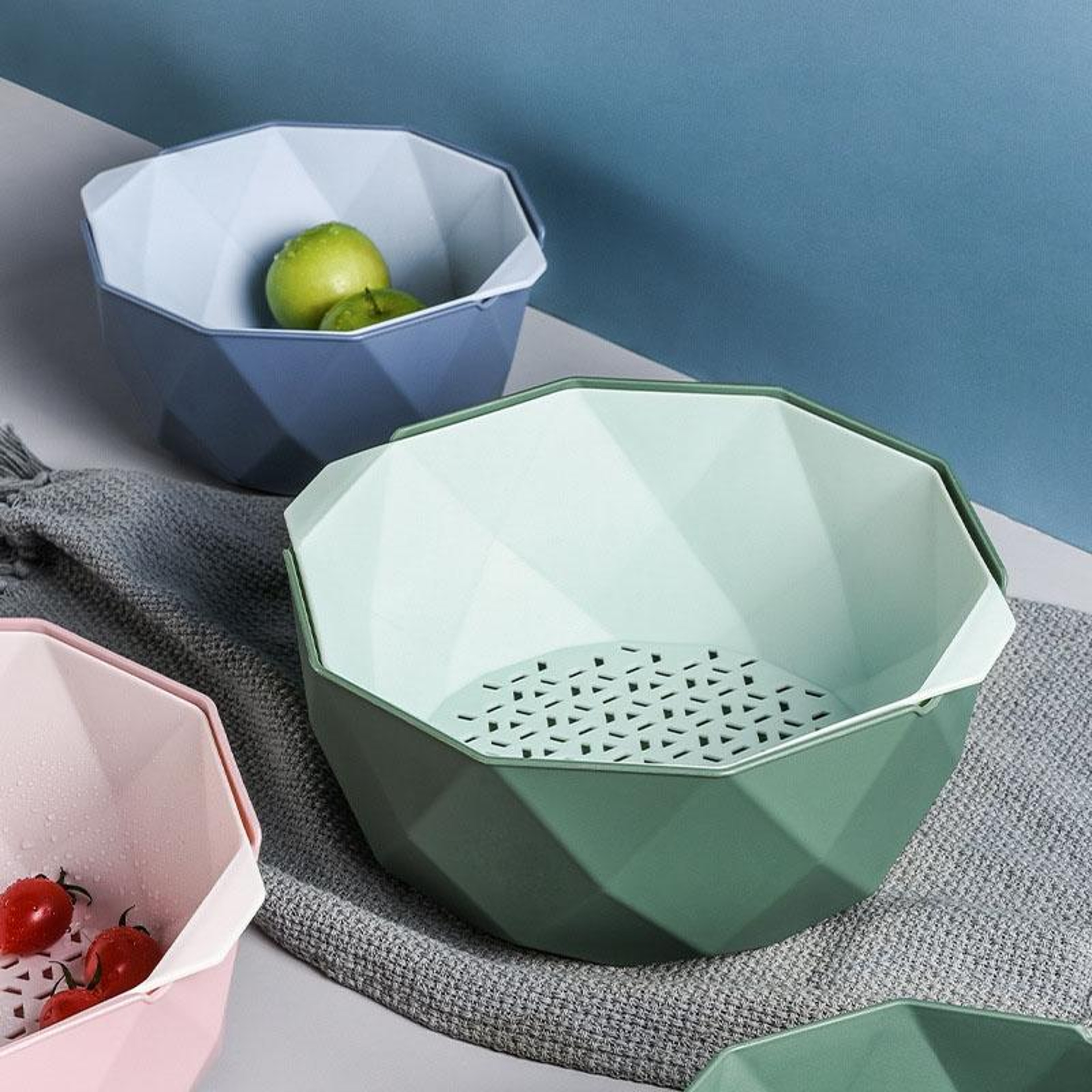 Double Layer Drain Basket With Colander Kitchen Strainer For Fruits Vegetables Washing 5