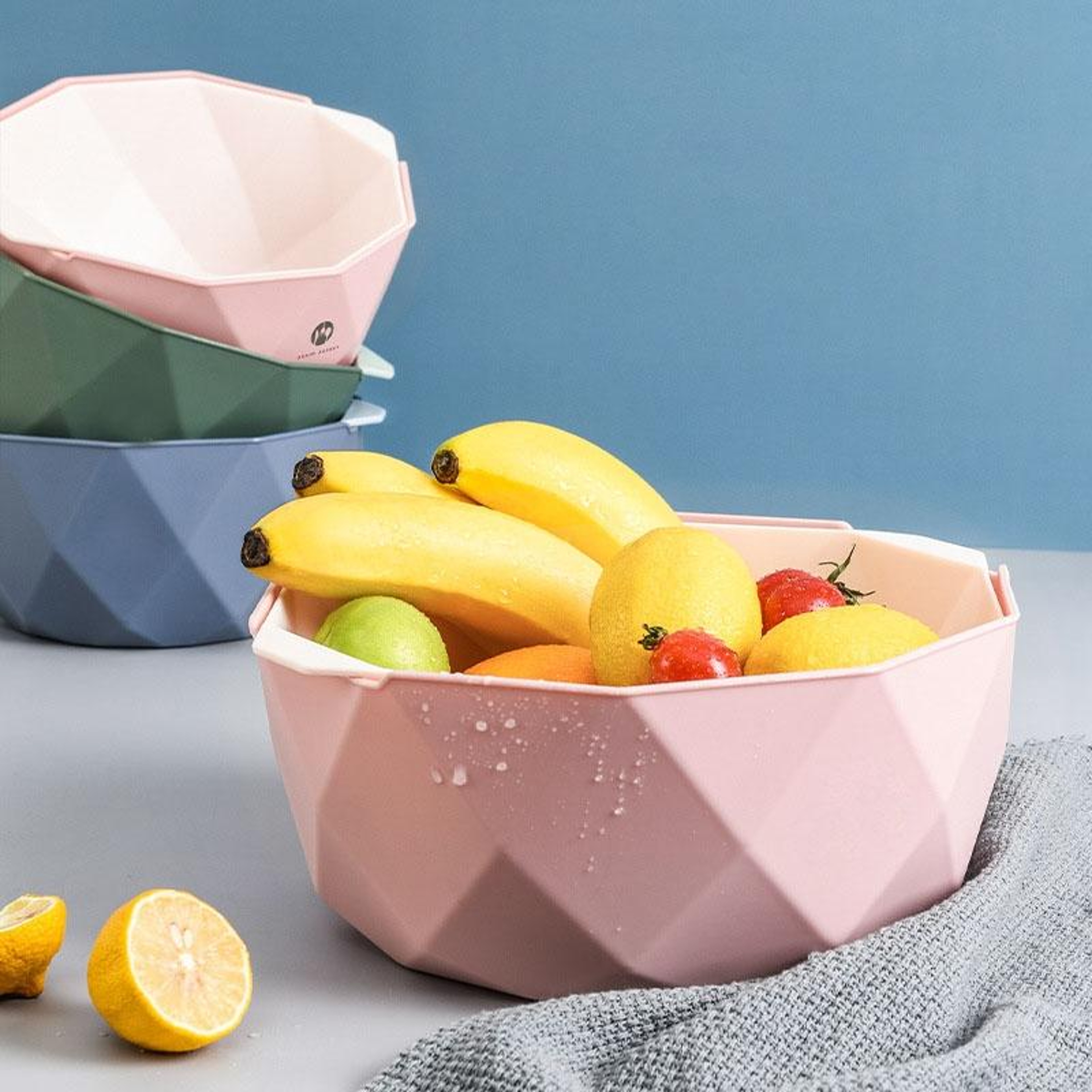 Double Layer Drain Basket With Colander Kitchen Strainer For Fruits Vegetables Washing 6