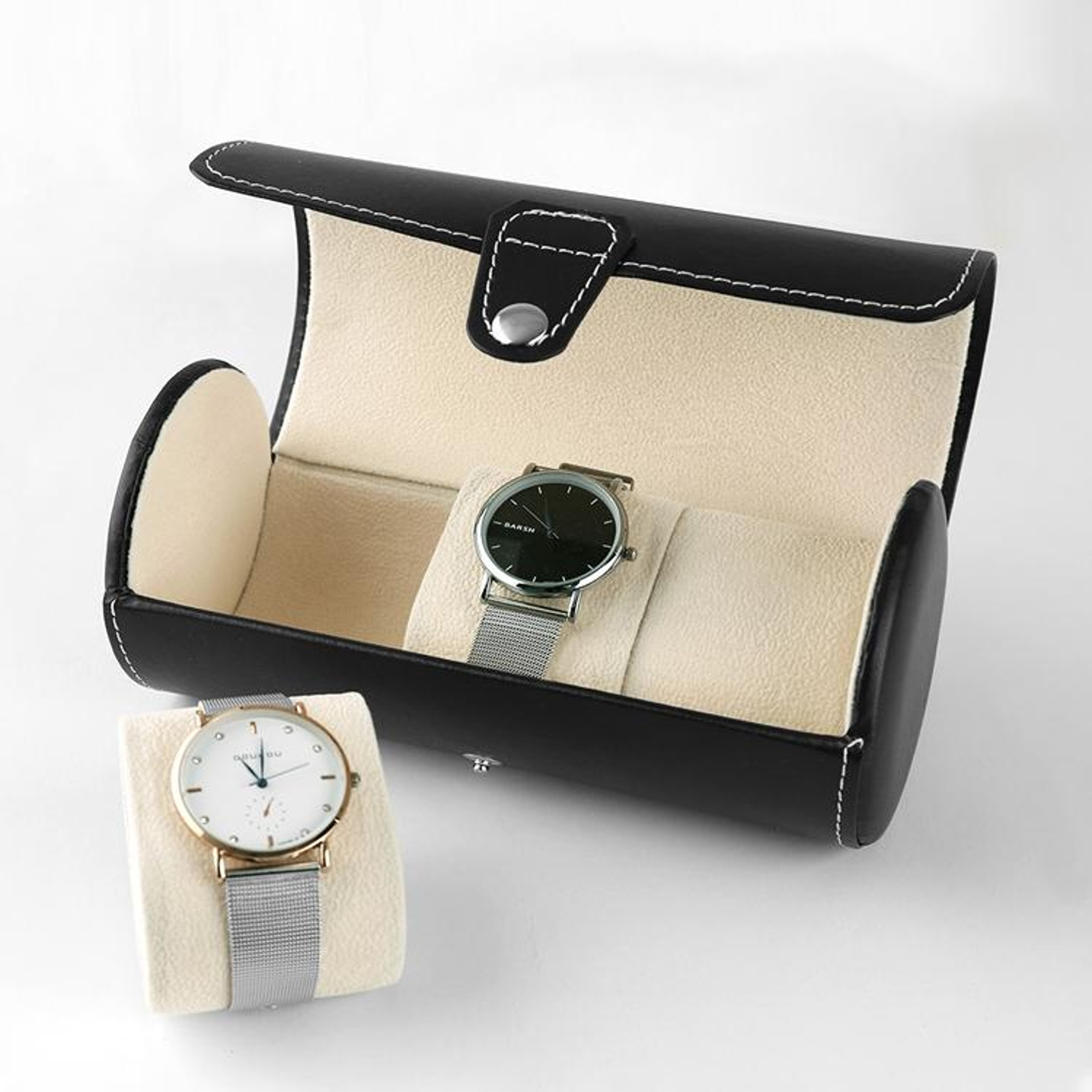 Luxury Travel Watch Case For 3 Watches Portable Watch Storage Organizer With Protective PU Leather  1