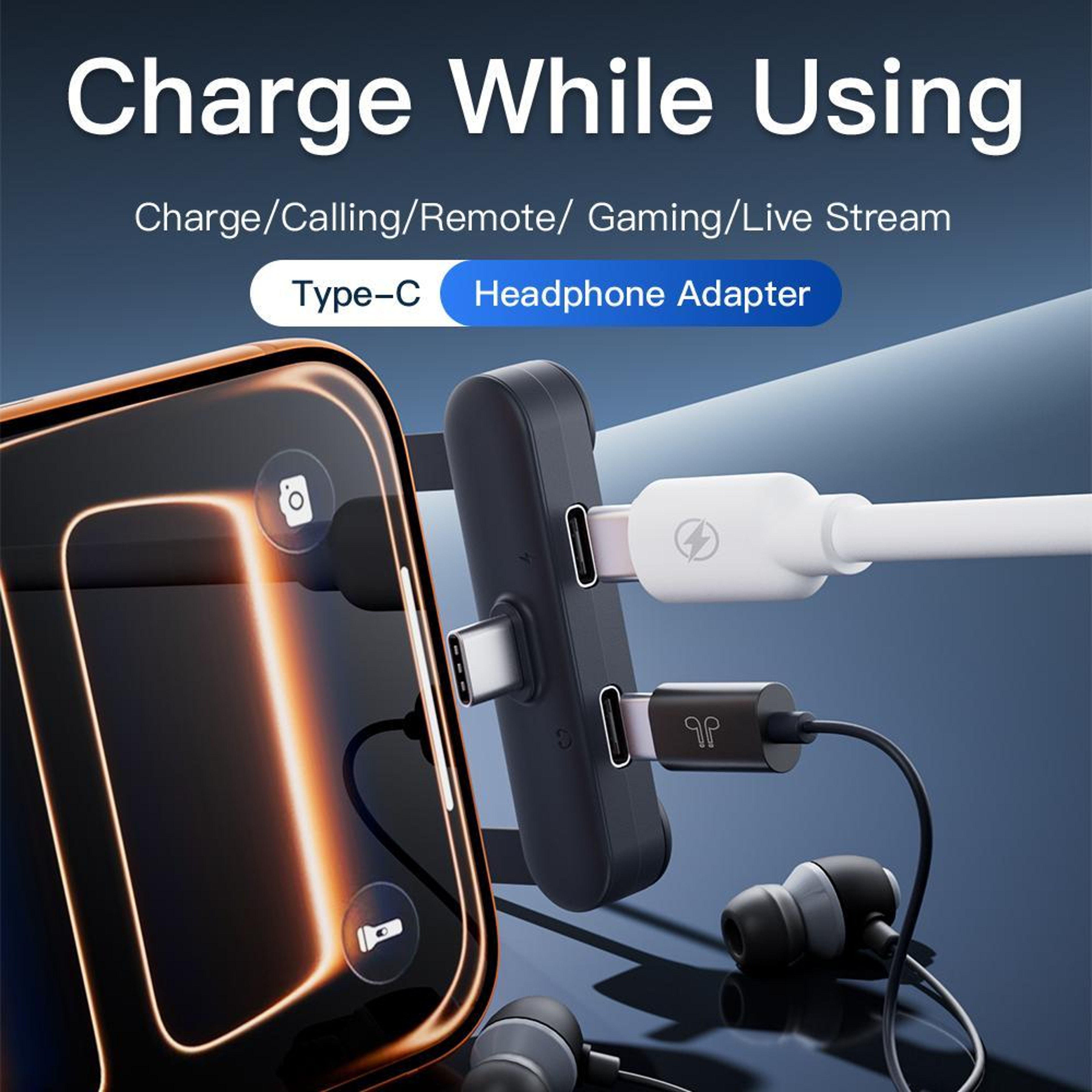 Foldable USB C Splitter Adapter With Stand Dual Charging And Audio Type C Hub 2