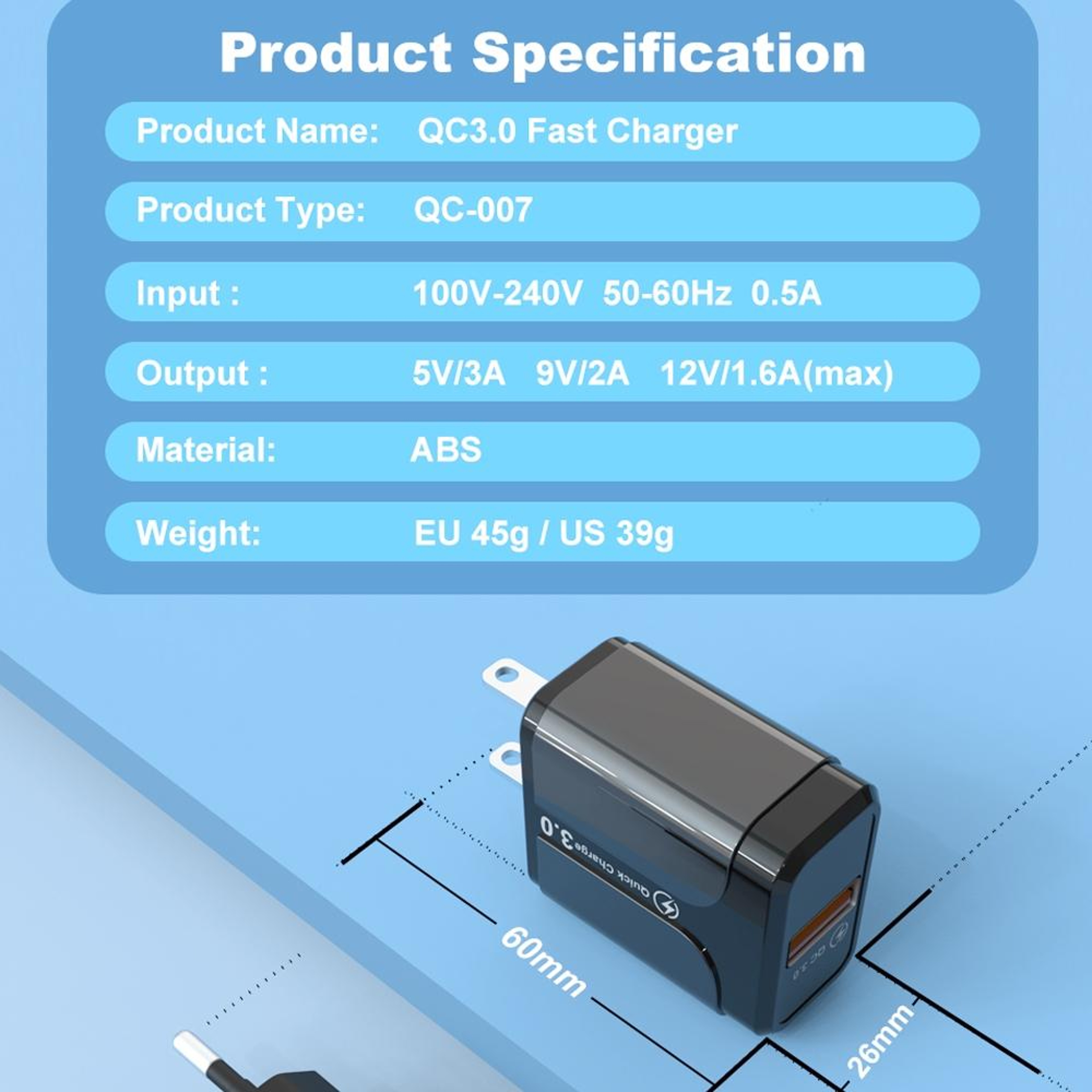 18W Fast Charger Compact USB Wall Adapter For Universal Devices 10