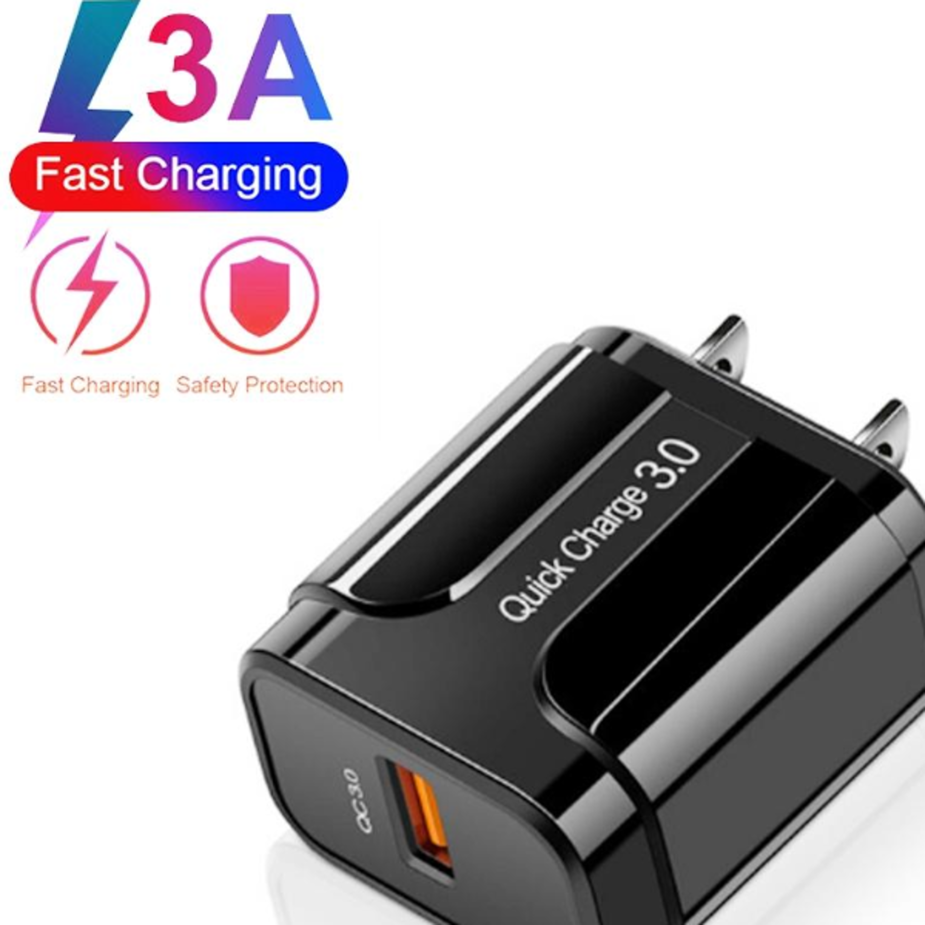 Portable QC30 18W USB Port Universal Quick Charging Charger US PlugBlack