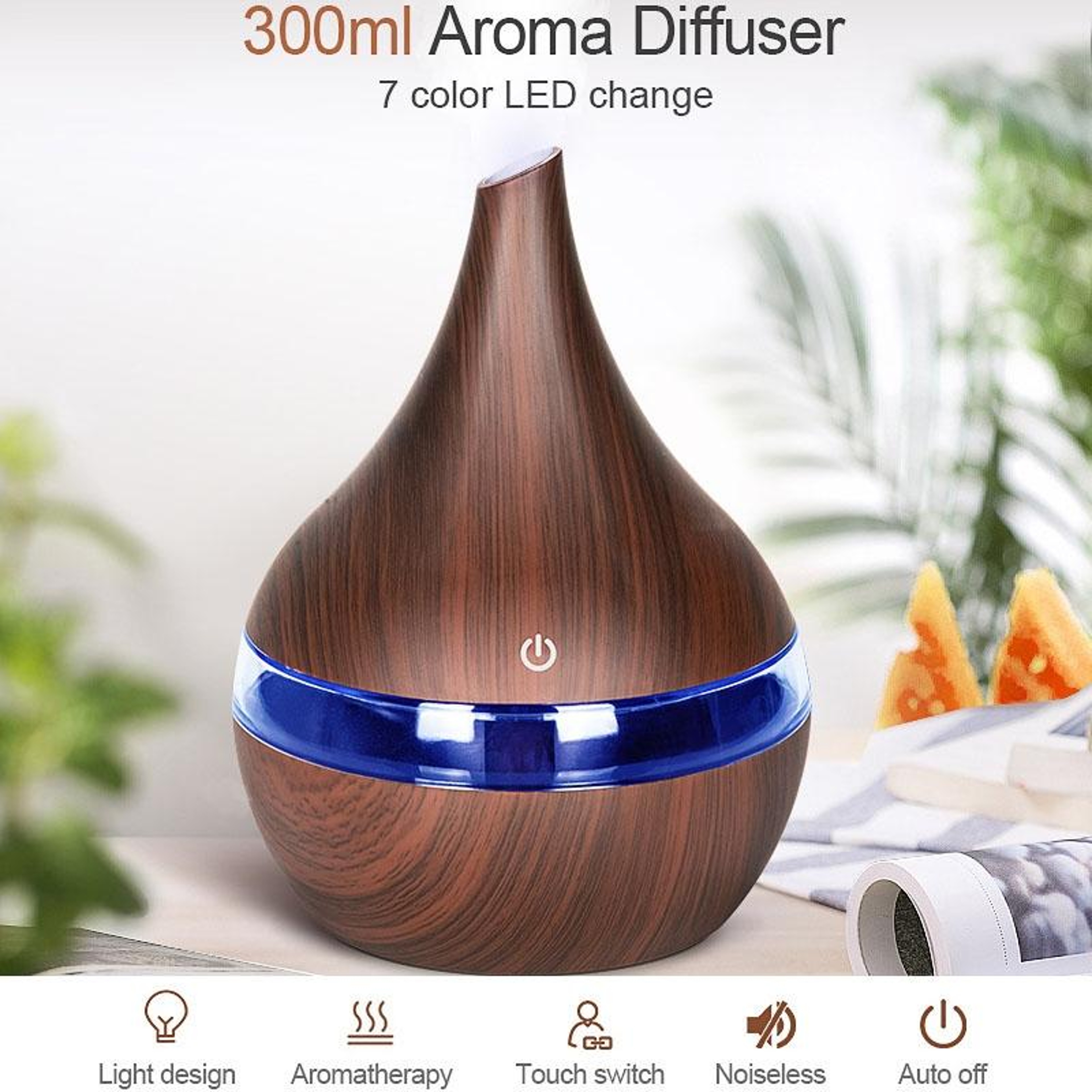 300ml USB Aroma Diffuser Ultrasonic Humidifier With Wood Grain Finish Quiet Cool Mist Aromatherapy 6