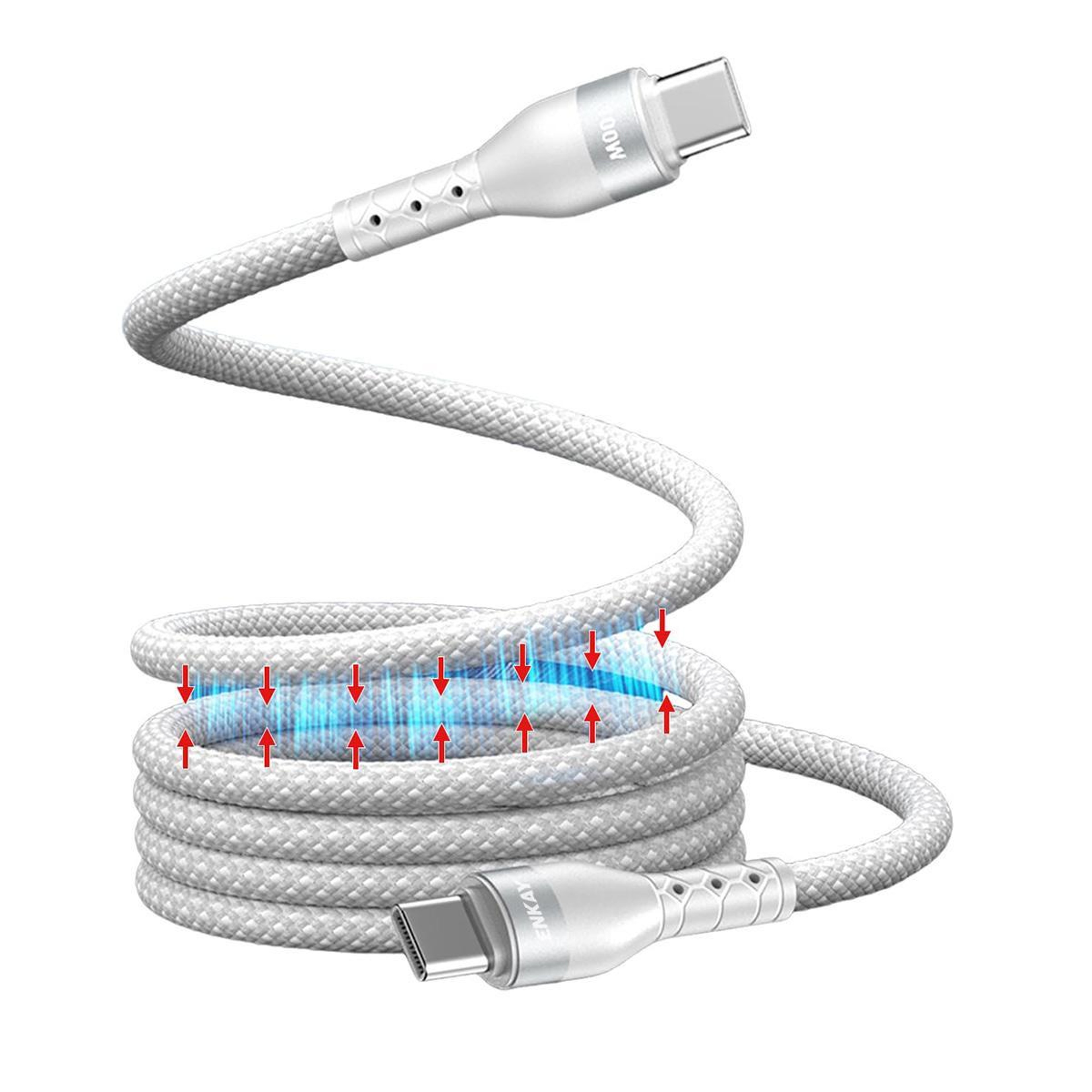 Magnetic Self Coiling USB C To USB C Cable With 100W Fast Charging Braided Design 0