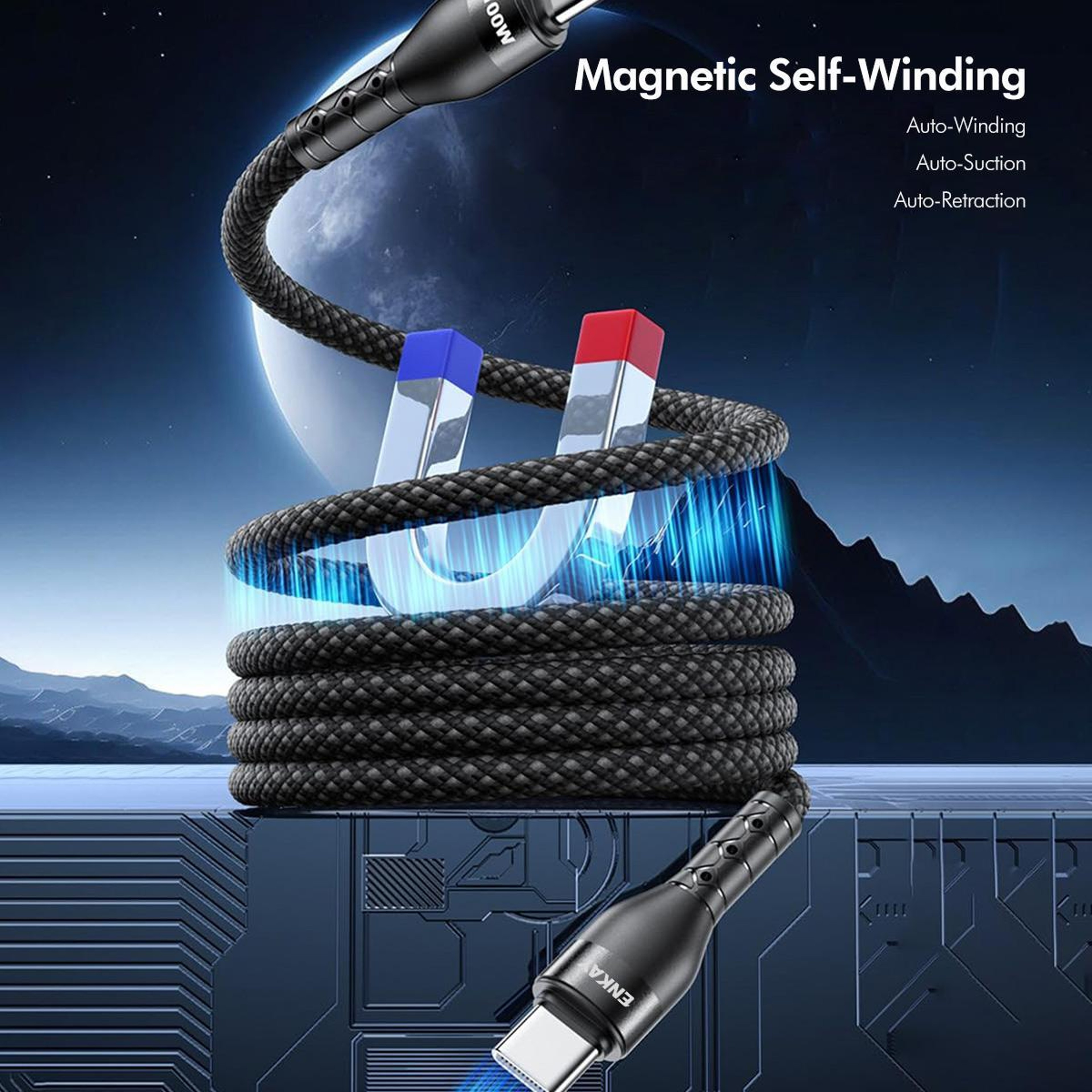Magnetic Self Coiling USB C To USB C Cable With 100W Fast Charging Braided Design 2