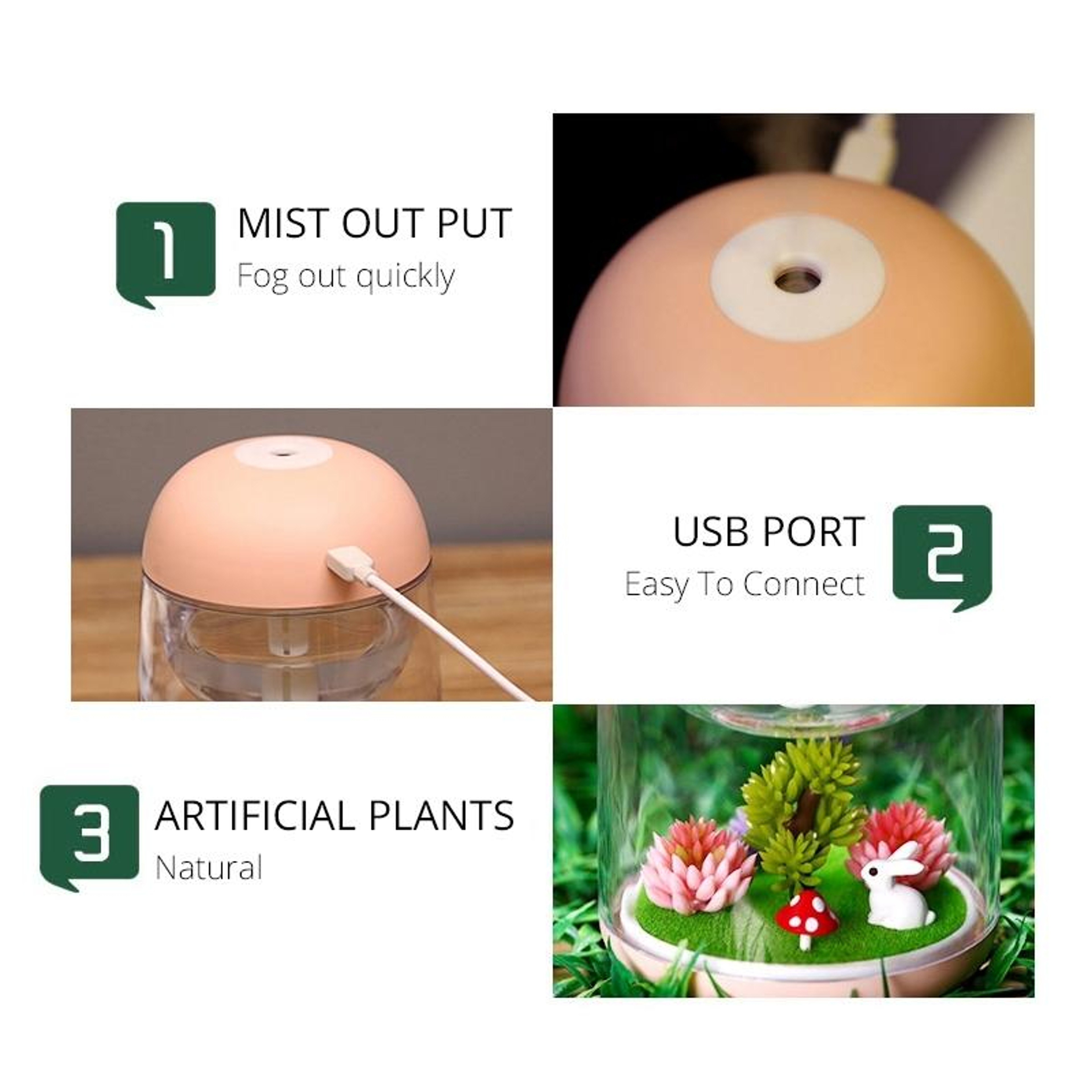 Portable USB Mini Humidifier With LED Light Quiet Car Diffuser Air Moisturizer 2