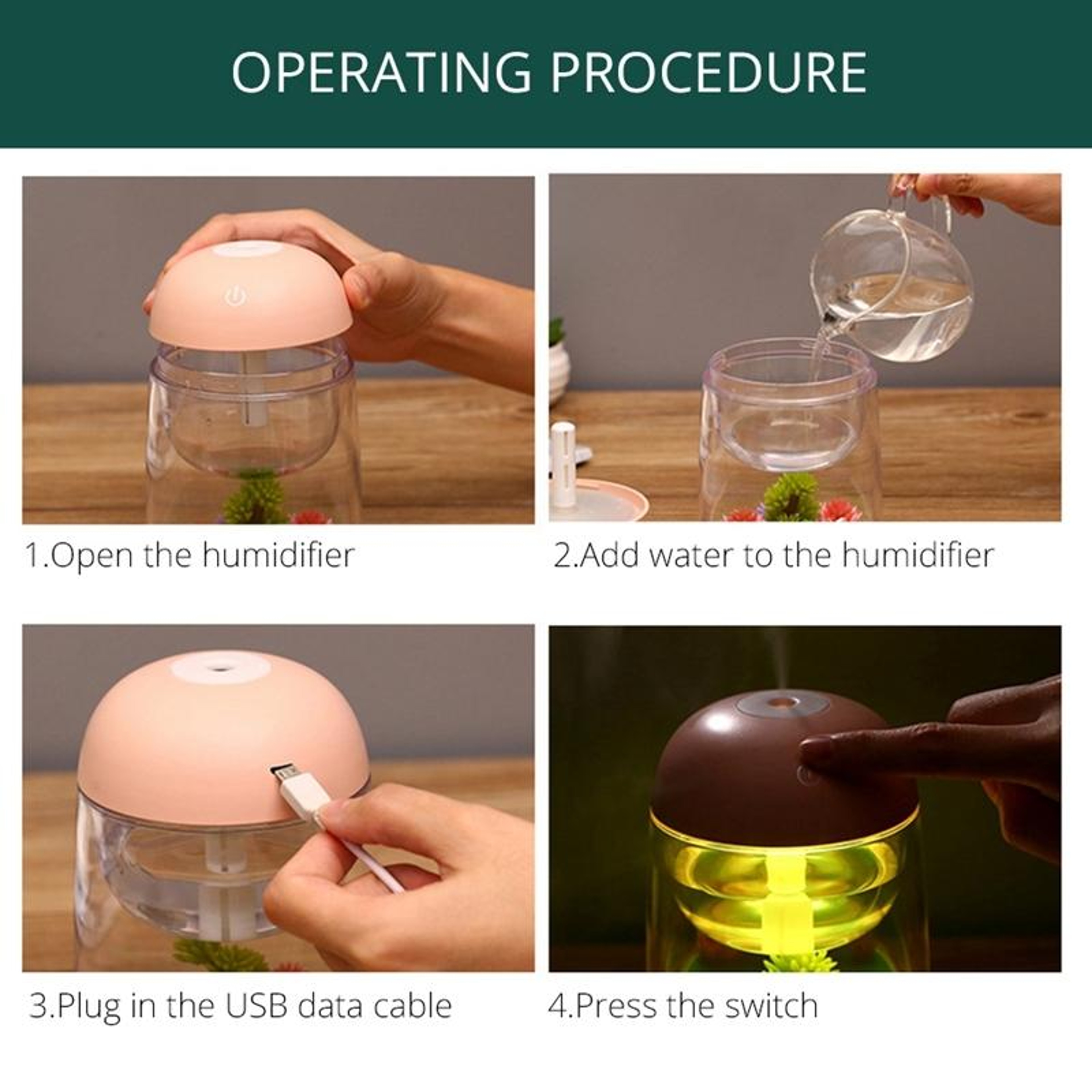 Portable USB Mini Humidifier With LED Light Quiet Car Diffuser Air Moisturizer 3