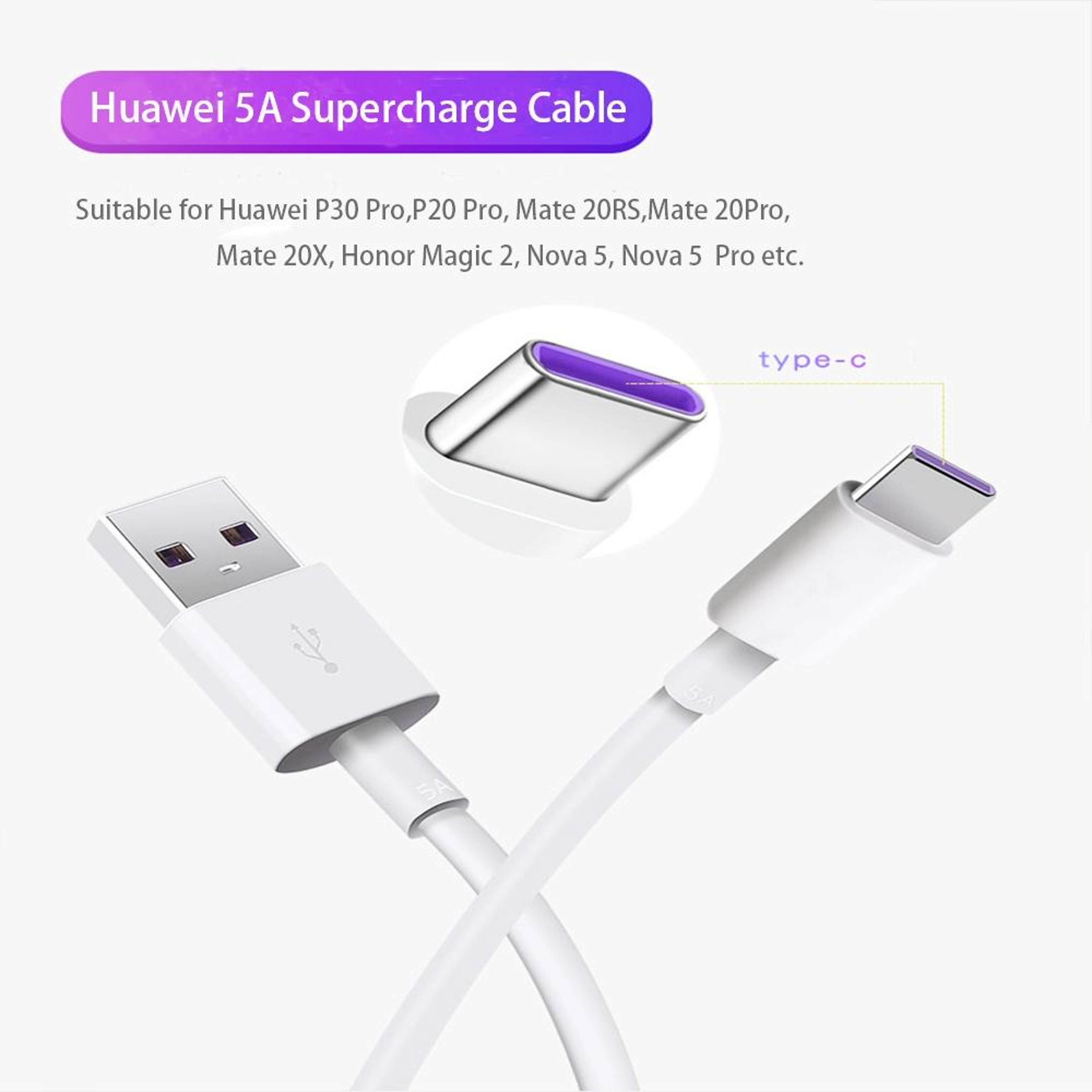 5A Fast Charging USB To Type C Cable Durable High Speed Data Sync Cord 8