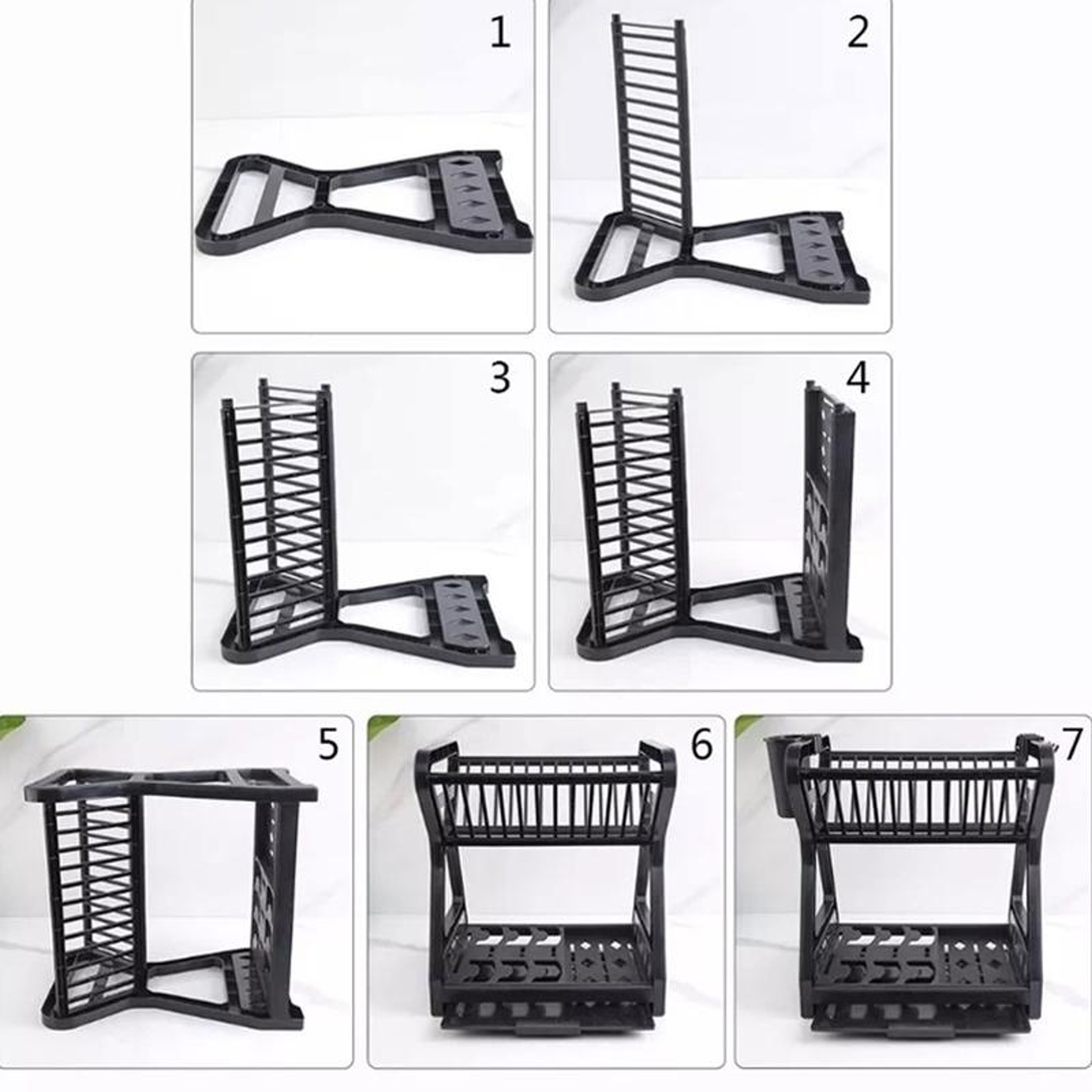 MultiLevel Dish Drying Rack Kitchen Storage Organizer With Drain Tray  Hooks 4