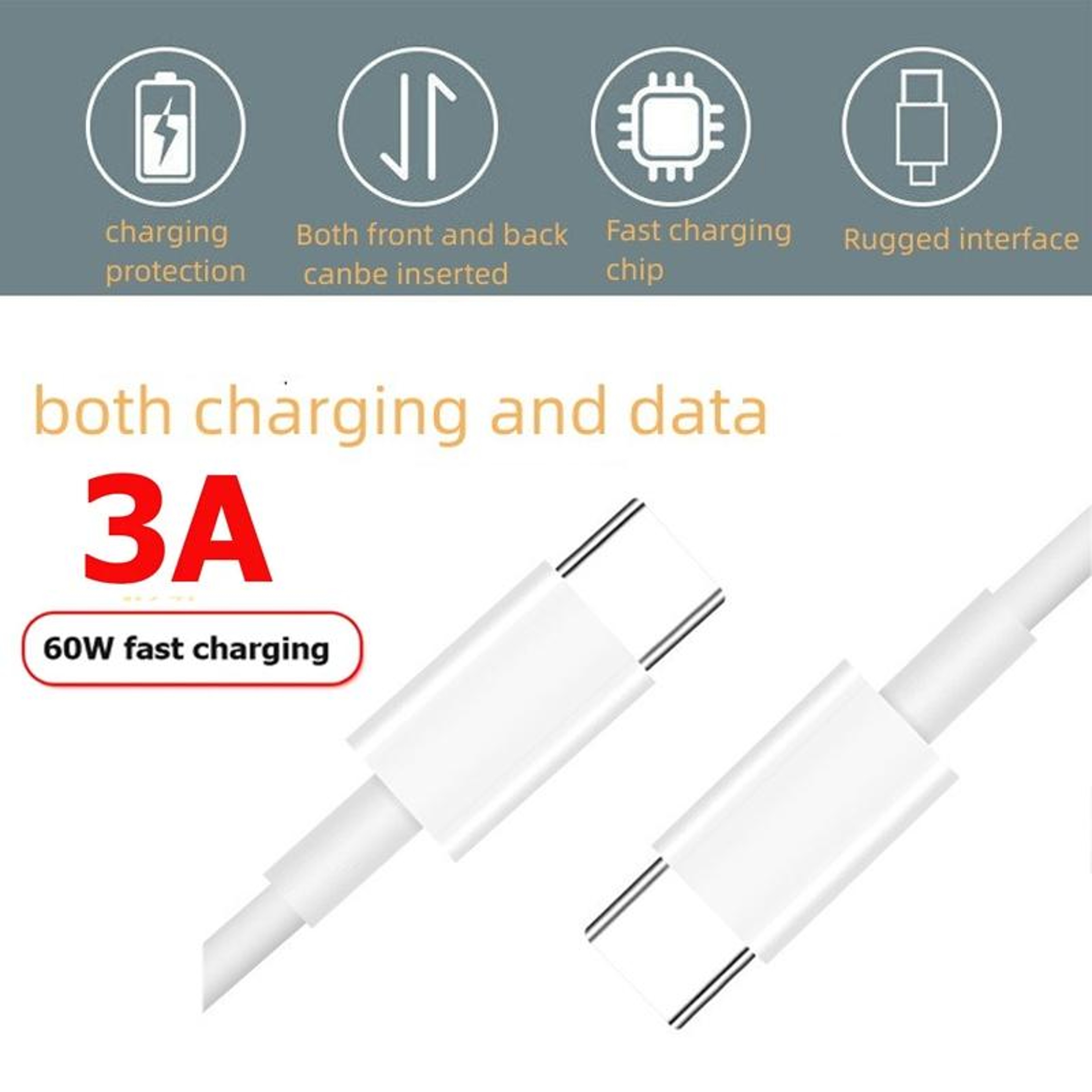60W Fast Charging USB C Cable Durable Type C To Type C Data Sync Cable 4