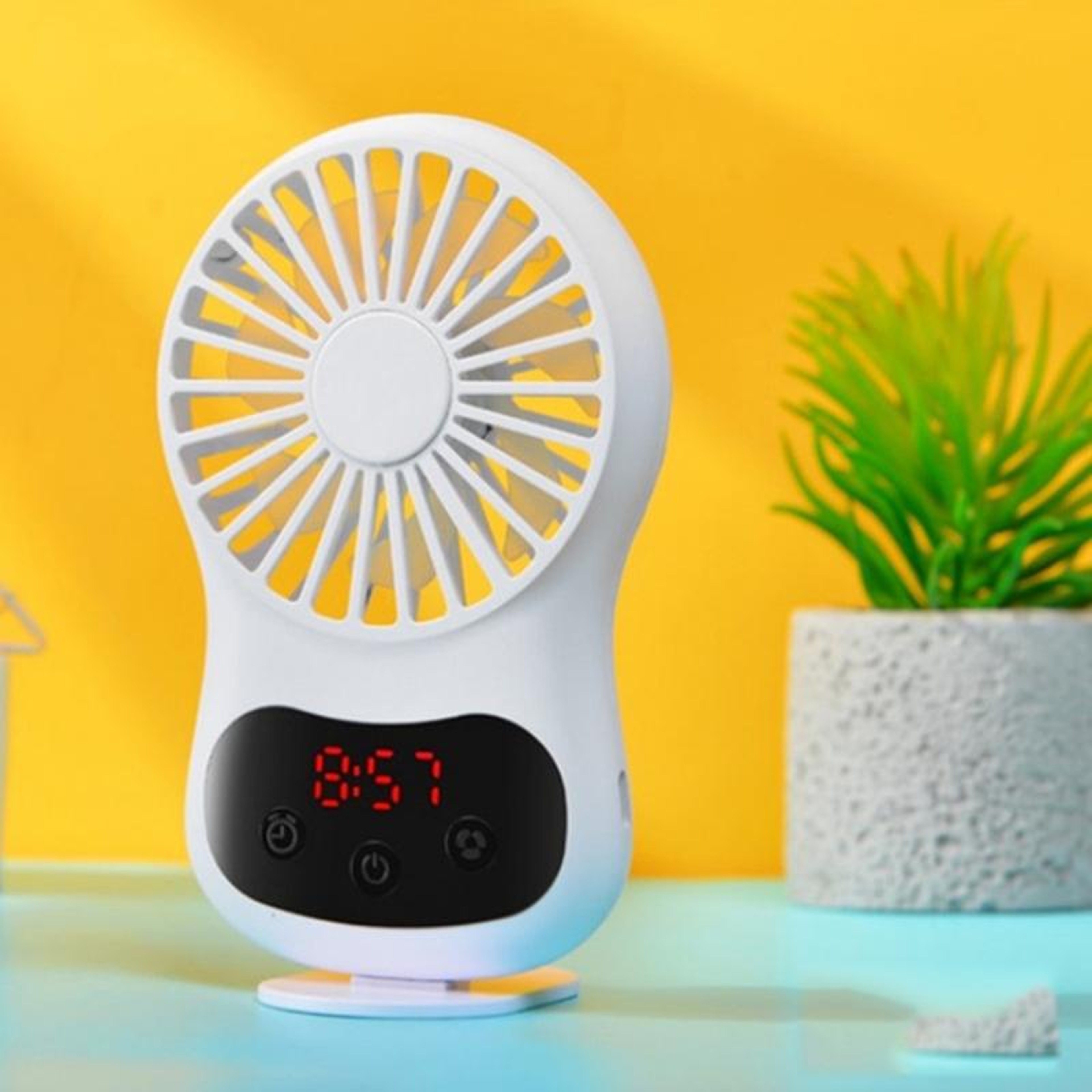 USB Mini Desk Fan With Clock Display Portable Quiet Cooling Fan 0