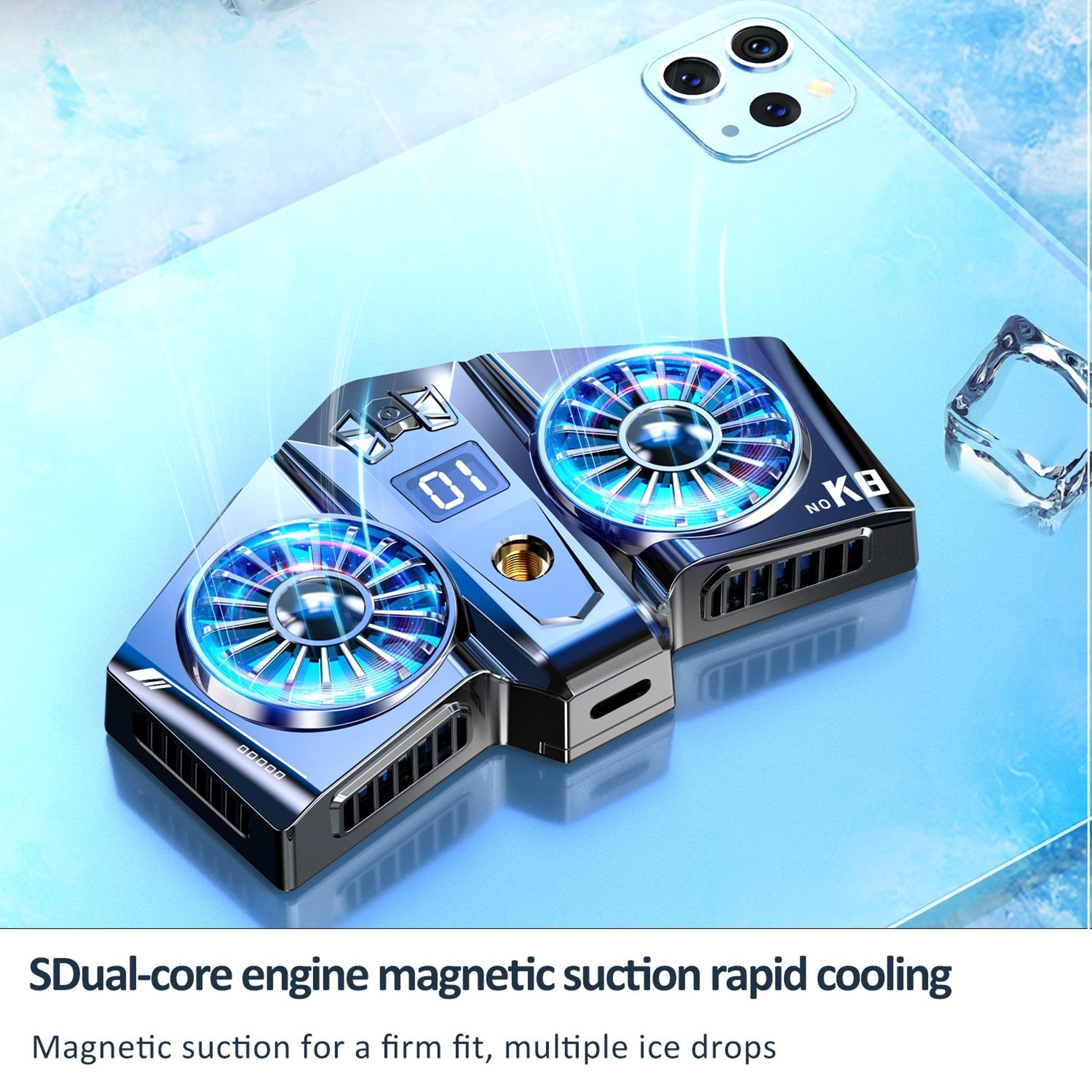 Magnetic Tablet Cooling Fan Twin Turbo Semiconductor Radiator for Gaming Devices – view 5